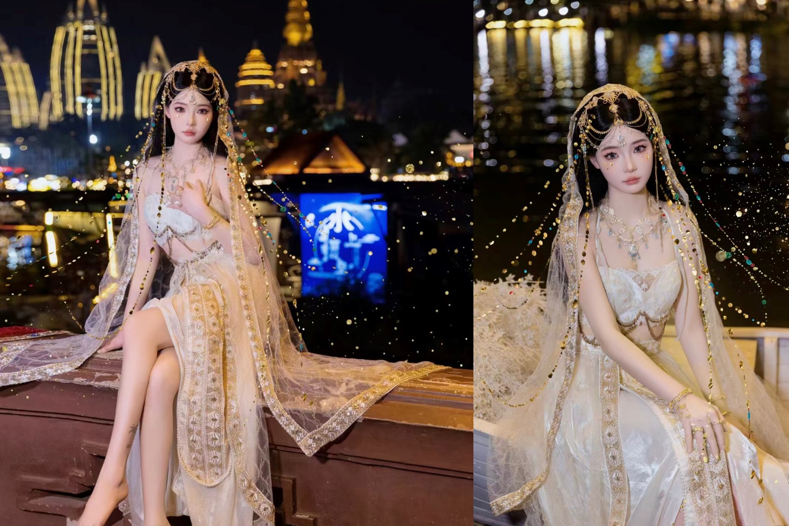 夜景成片堪稱封神,攝影師巧妙運用冷暖光分層布光,讓人物膚色通透白皙,背景燈火璀璨如銀河,水面倒影與星光交織,每一張都像電影截圖,氛圍感直接拉滿 夜景成片堪稱封神,攝影師巧妙運用冷暖光分層布光,讓人物膚色通透白皙,背景燈火璀璨如銀河,水面倒影與星光交織,每一張都像電影截圖,氛圍感直接拉滿