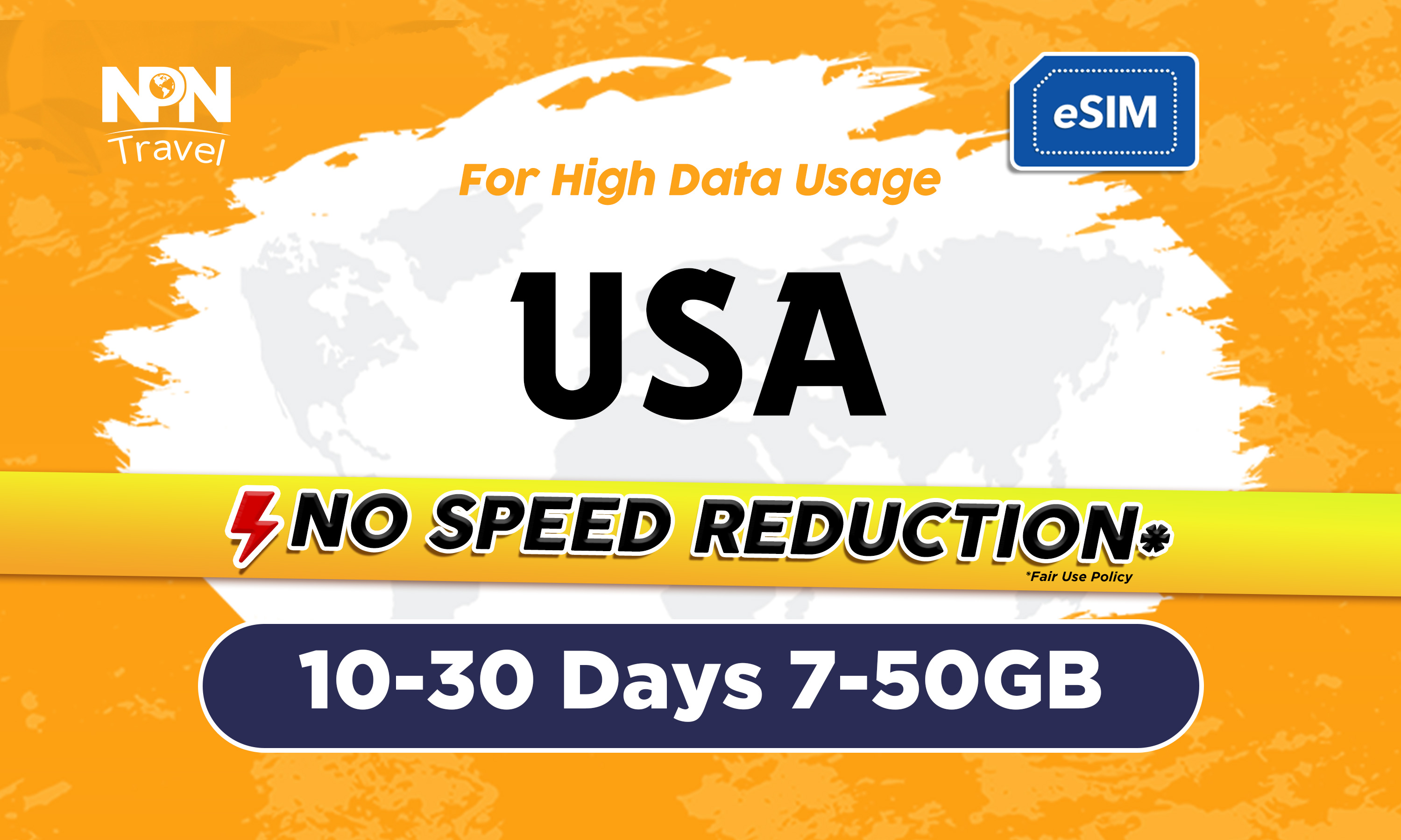 美國10 - 30天eSIM 4G上網卡（7 - 50GB）