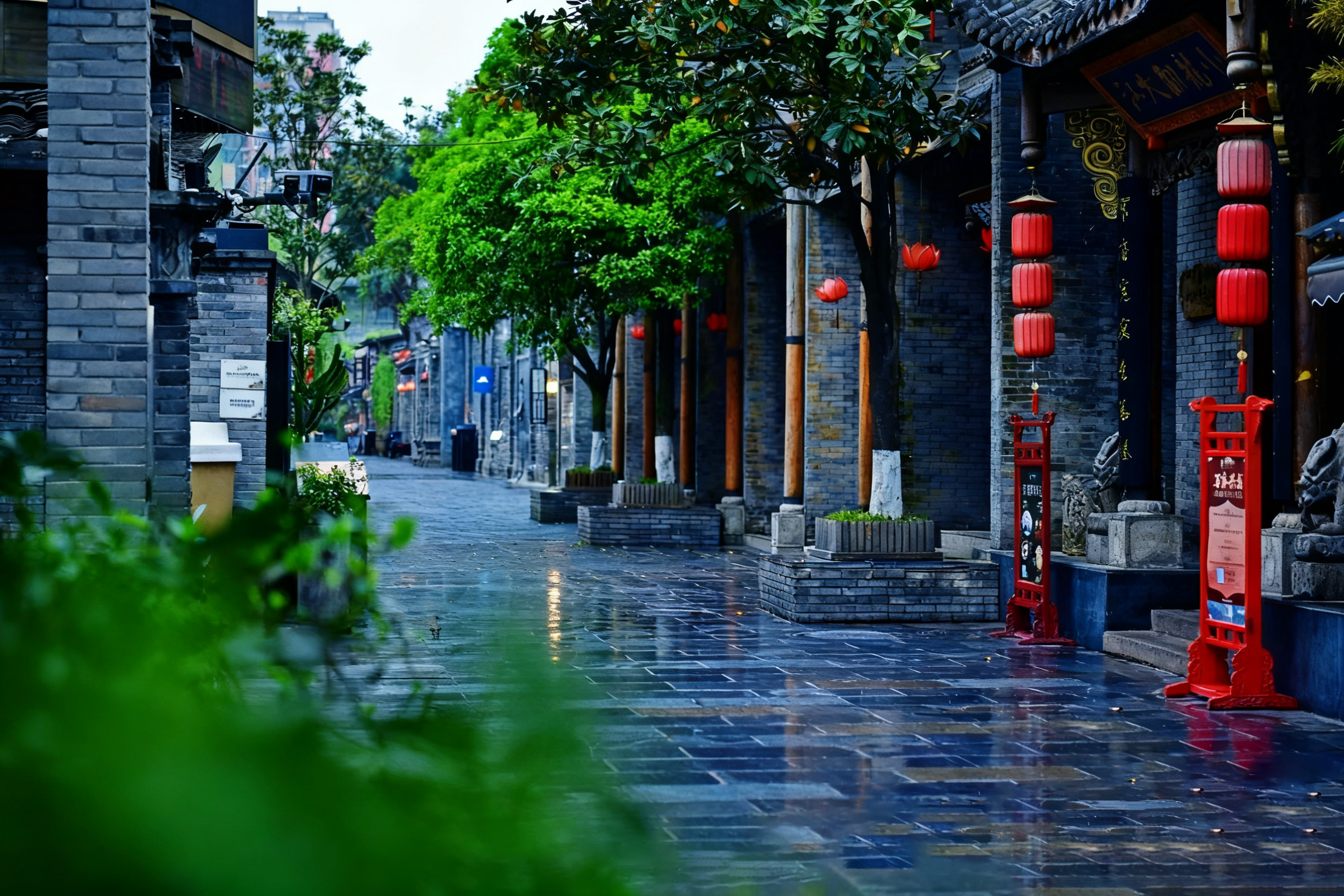 雨打青石板,紅燈垂巷間,古街的靜謐裹著溼潤的詩意 雨打青石板,紅燈垂巷間,古街的靜謐裹著溼潤的詩意