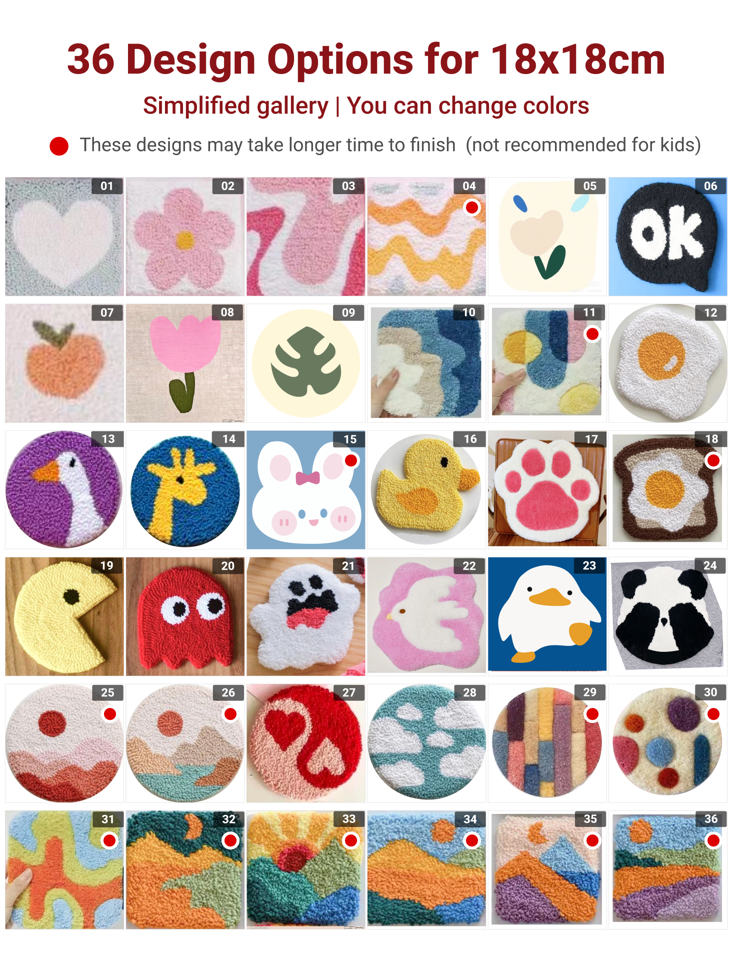 18x18cm-36 design gallery( For this size, customer has to pick a design from this gallery). For 30x30cm and size bigger, customers can send in their own designs.