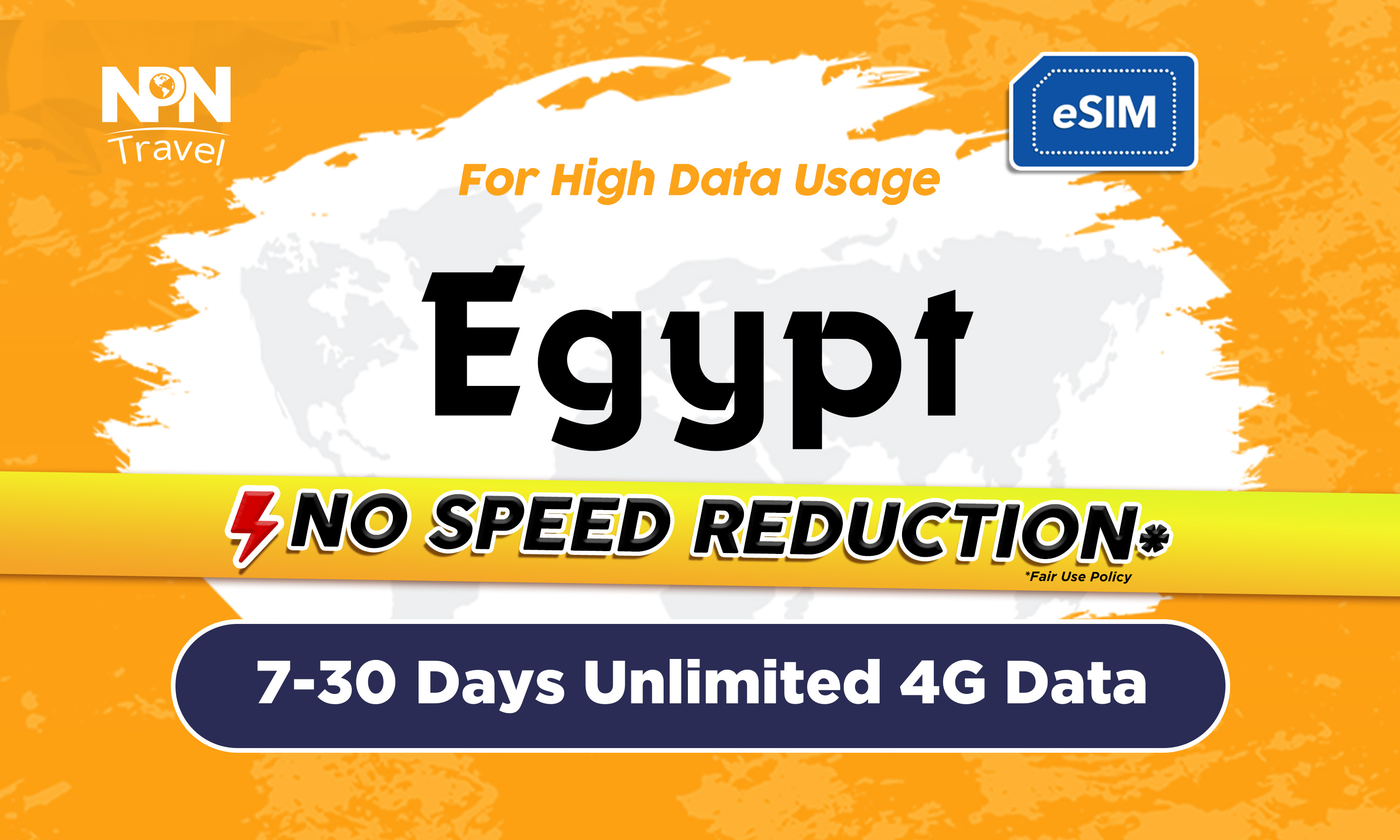 埃及7 - 30天無限流量4G eSIM卡（每天1GB / 2GB後限速）