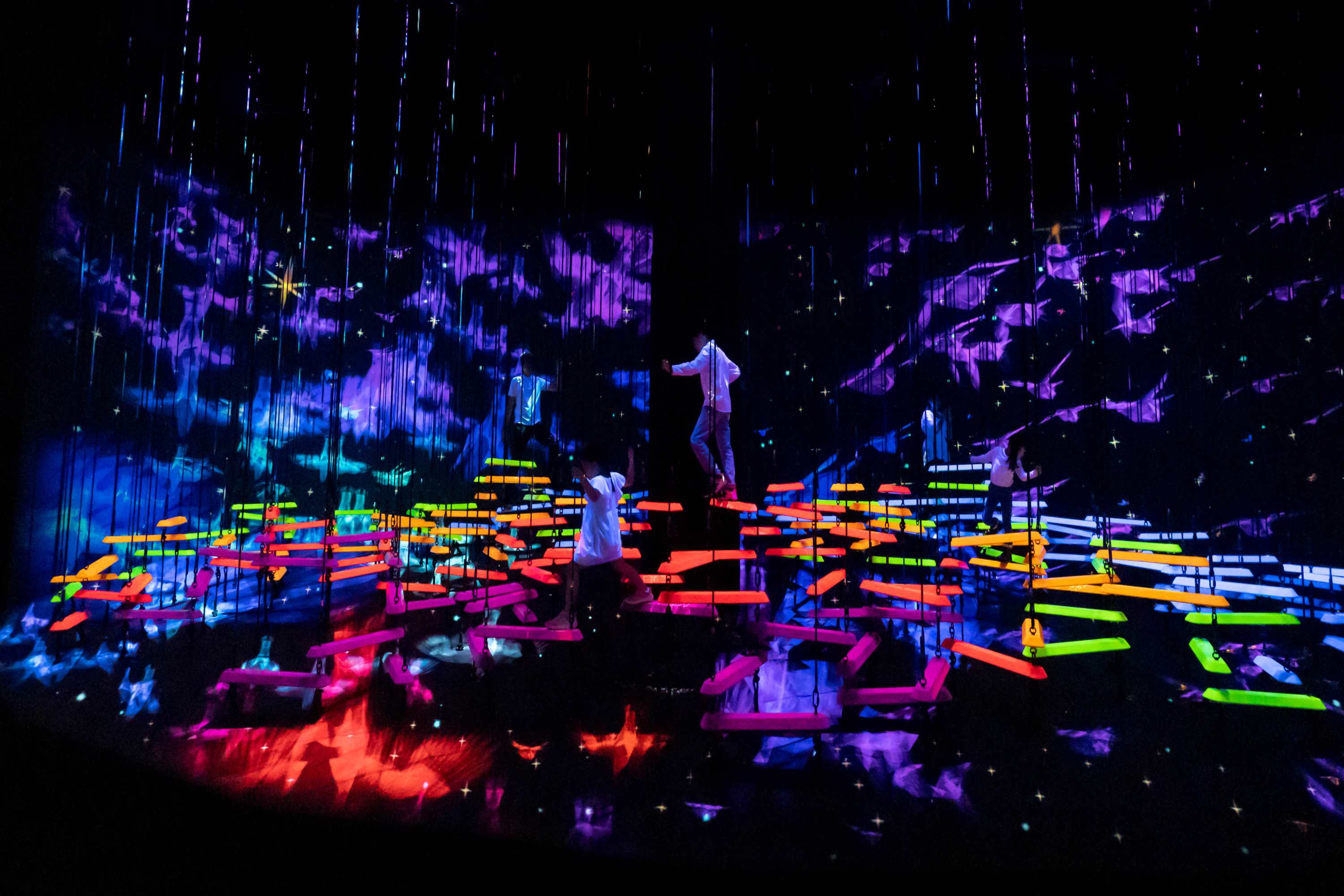 穿梭於群鳥之間的空中攀巖_credit to teamLab