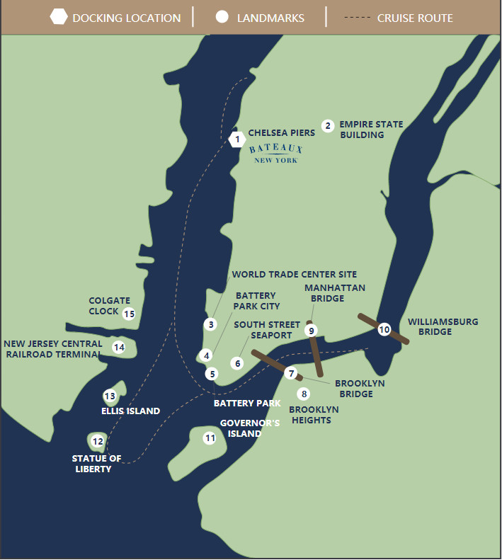 Route of Bateaux New York Dinner Cruise