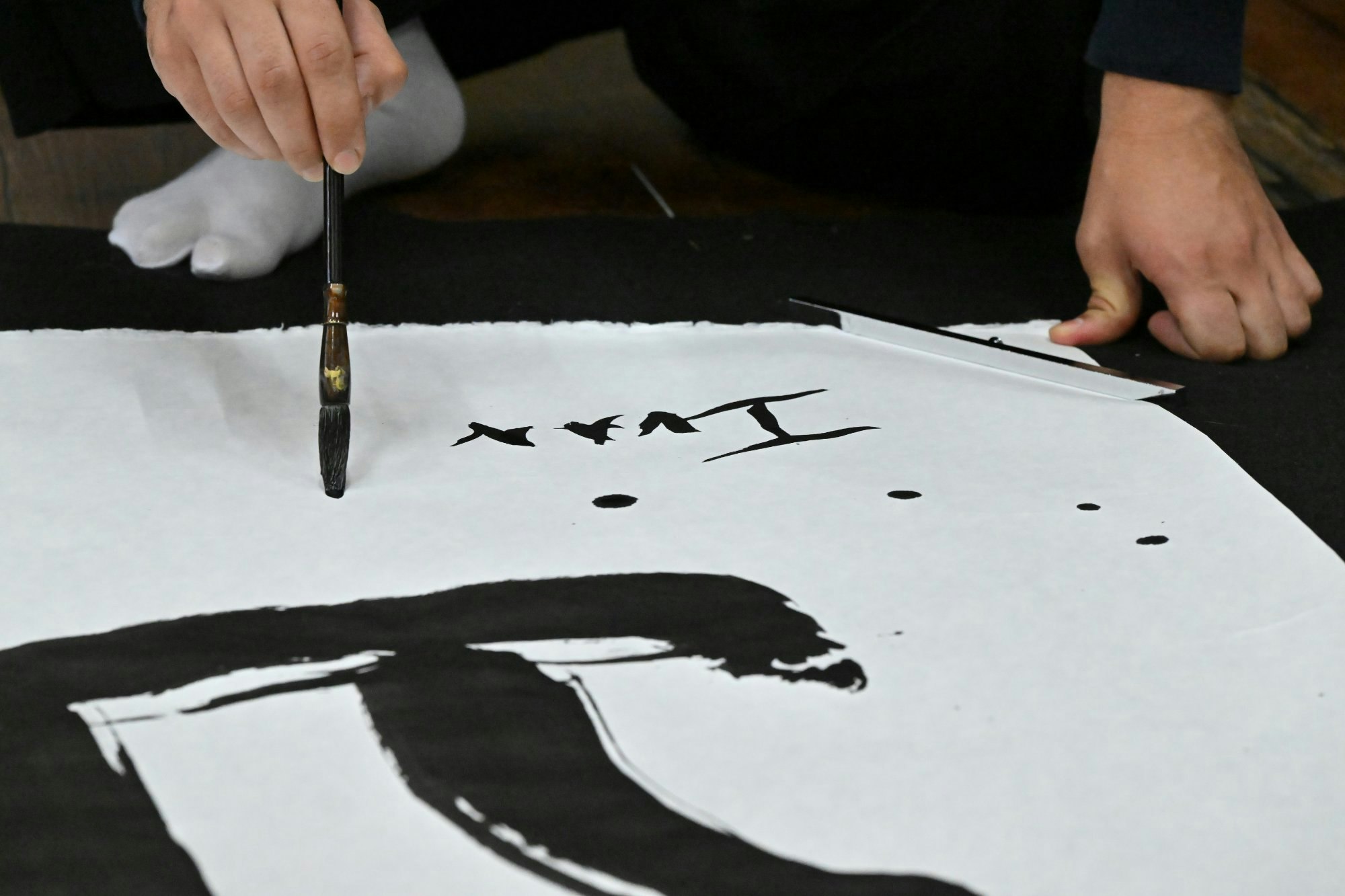 在大阪學習武士道和禪宗的武士書法