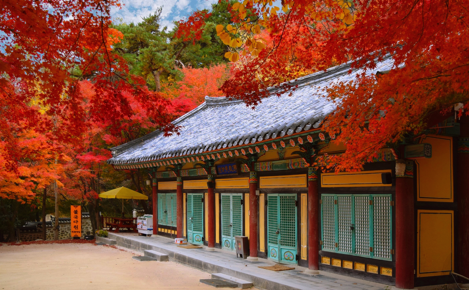 佛國寺一年四季皆展現不同風情之美：春天櫻花爛漫、夏天綠意盎然、秋天楓紅似火、冬天白雪皚皚，寧靜祥和。