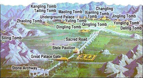 The construction of the first tomb (Changling Tomb) was started in 1409 by emperor Zhu Di. The subsequent 12 tombs stretch out on the two sides of Chang Tomb and the main avenue. The layout of the Ming Tombs is the result of a combination of patriarchal r
