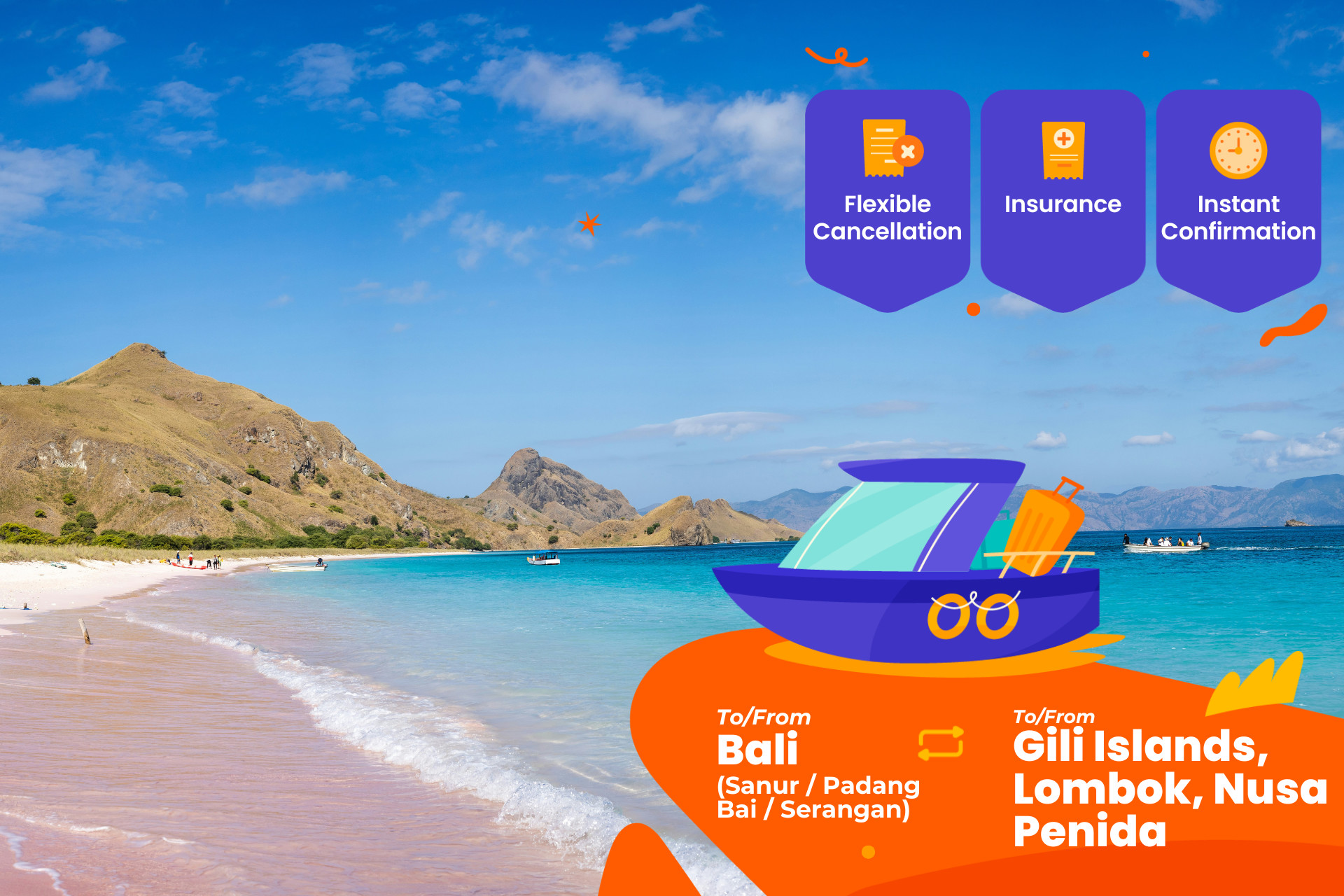 Bali, Gili orollari, Lombok va Nusa Penida o'rtasidagi tez qayiq chiptasi