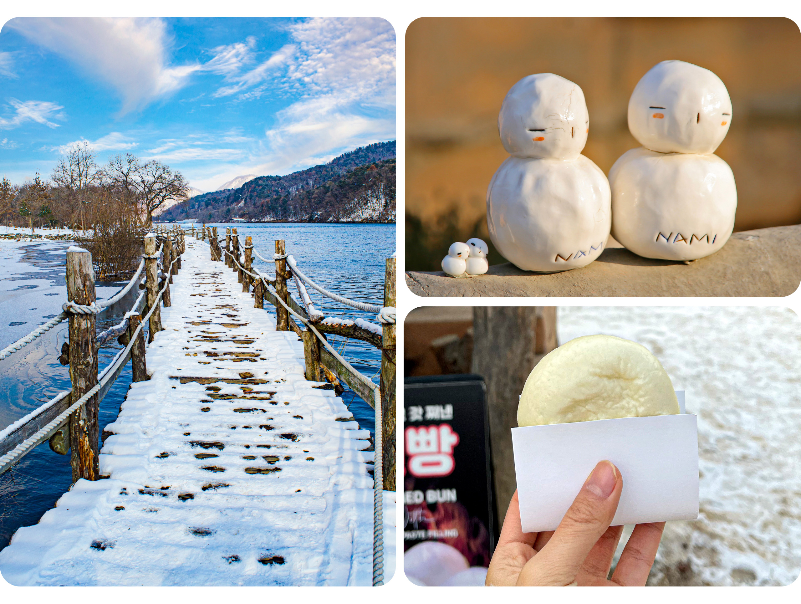 在探索南怡島的同時，別忘了品嚐甜而不膩的肉桂糖餡煎餅「糖餅」，或是熱騰騰的包子，犒賞一下自己吧！