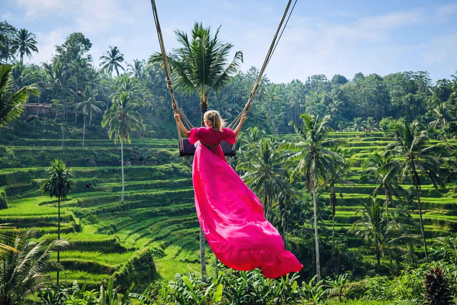 搭乘叢林鞦韆,盡享烏布叢林美景。 搭乘叢林鞦韆,盡享烏布叢林美景。