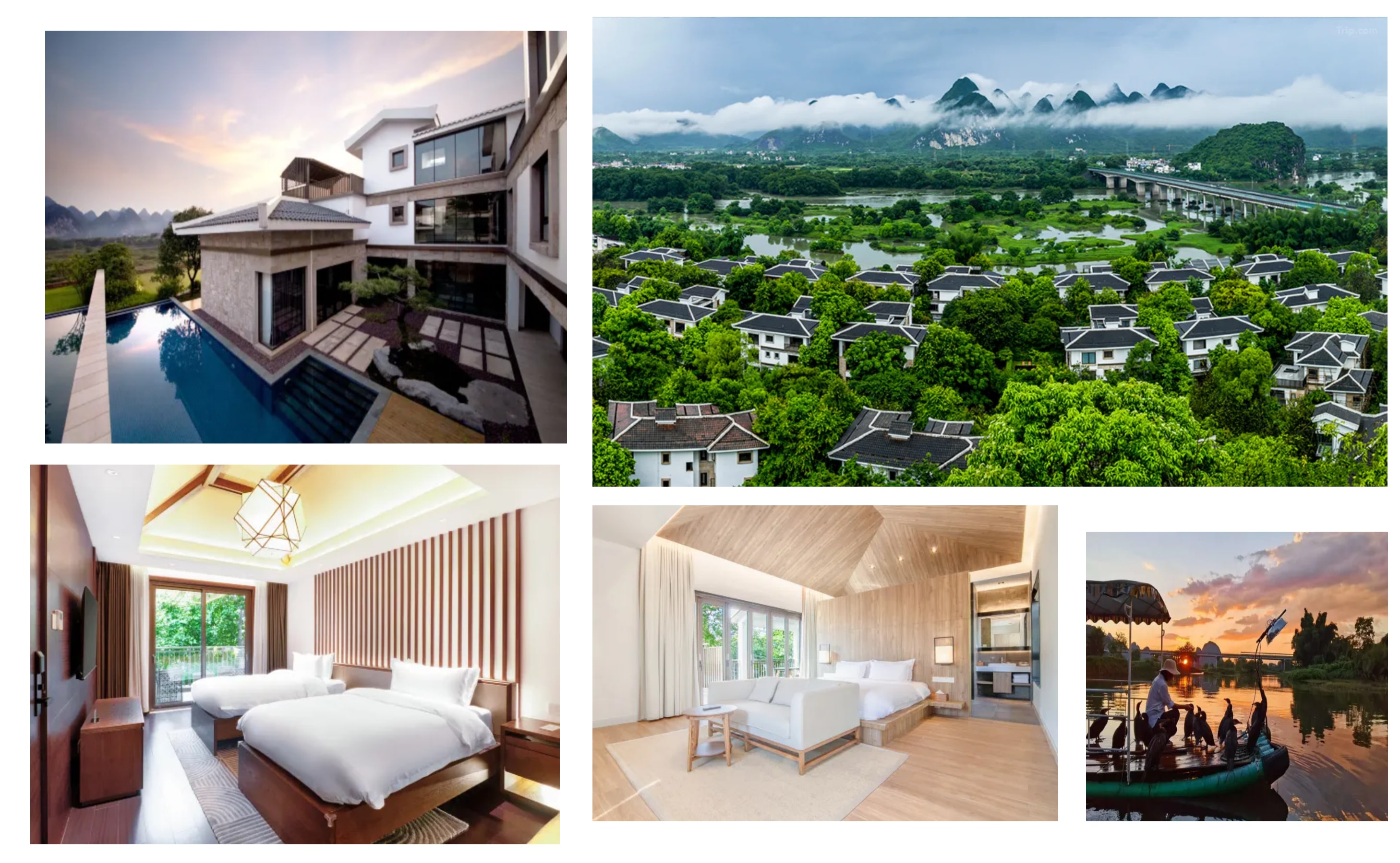 建築、室內及園林由國際名師設計。
青石長廊蜿蜒,串聯起桂北民居的古樸與現代設計的精妙。
飯店為群落式獨棟別墅。建築,每棟別墅都擁有豪華客房、客廳、餐廳、獨立廚房、微影院、超大露臺、花園等舒適空間。
魚鷹夜捕、竹筏遊灕江、星空露營、徒步旅行等體驗項目,讓賓客深度融入自然,感受桂林的山水魅力。 建築、室內及園林由國際名師設計。
青石長廊蜿蜒,串聯起桂北民居的古樸與現代設計的精妙。
飯店為群落式獨棟別墅。建築,每棟別墅都擁有豪華客房、客廳、餐廳、獨立廚房、微影院、超大露臺、花園等舒適空間。
魚鷹夜捕、竹筏遊灕江、星空露營、徒步旅行等體驗項目,讓賓客深度融入自然,感受桂林的山水魅力。