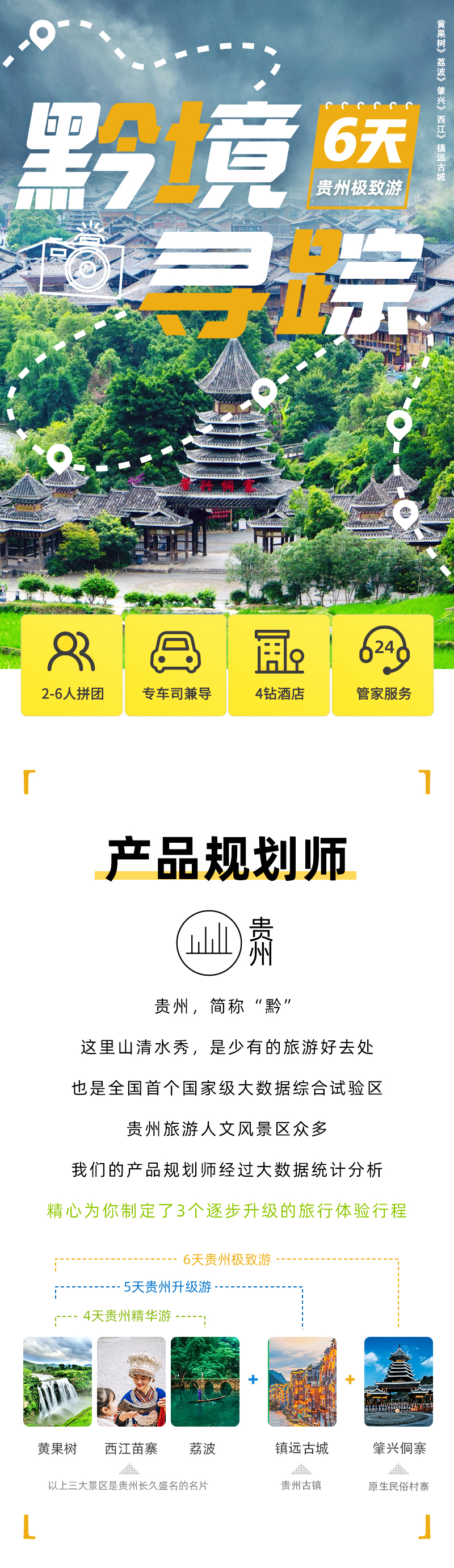 貴州黔境尋蹤6日遊（24h接機/接站+黃果樹+荔波小七孔+肇興侗寨+千戶苗寨+鎮遠古城）