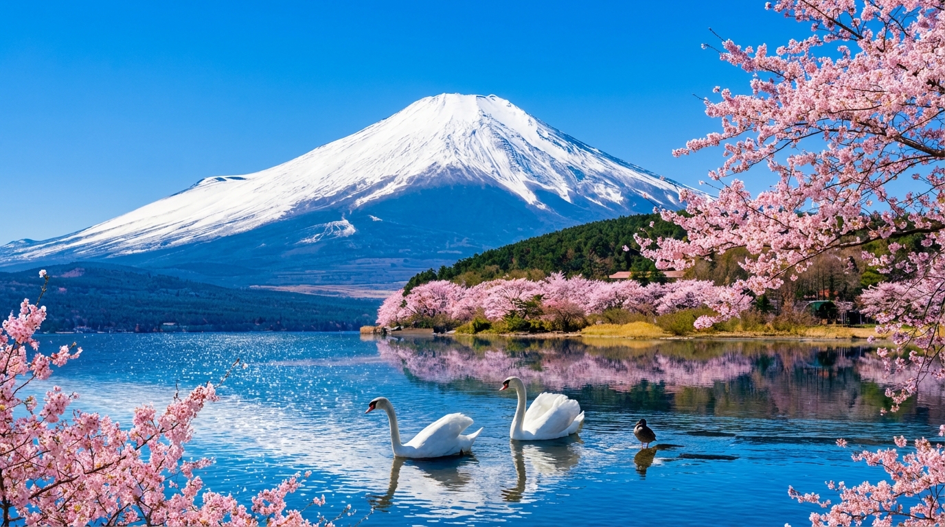 山中湖:與天鵝共賞富士倒影,邂逅'鑽石富士'的浪漫,盡享湖光山色之靜美。 山中湖:與天鵝共賞富士倒影,邂逅'鑽石富士'的浪漫,盡享湖光山色之靜美。