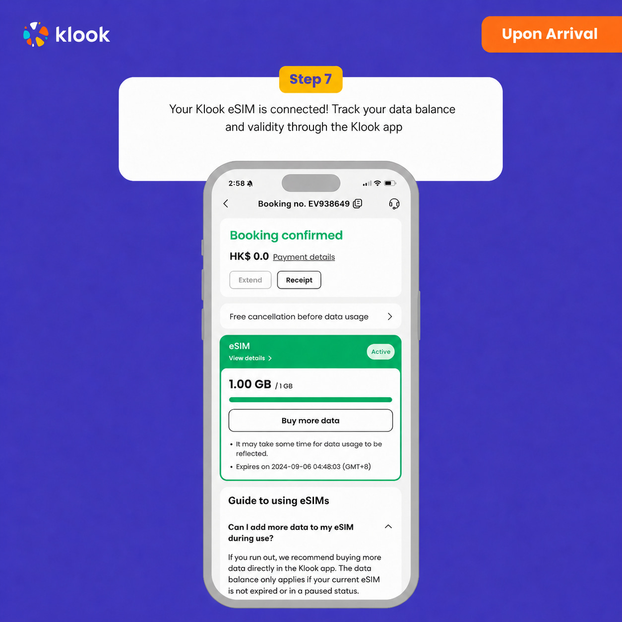 Klook eSIM connected
