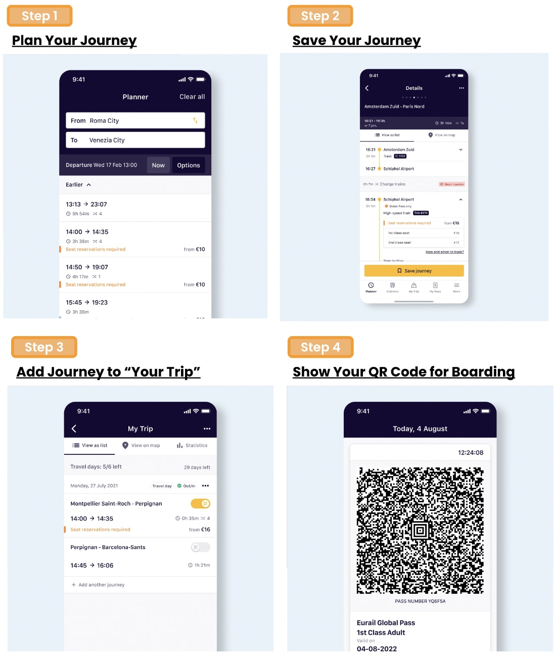 Eurail Pass - step-by-step pass activation and seat reservation guide.