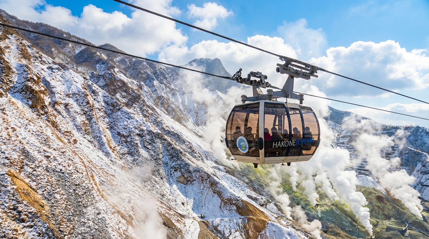 "乘大涌谷纜車凌空俯瞰火山奇觀,震撼於硫磺蒸汽與富士山同框的原始野性之美。"(贈送桃源臺-大涌谷單程費用) "乘大涌谷纜車凌空俯瞰火山奇觀,震撼於硫磺蒸汽與富士山同框的原始野性之美。"(贈送桃源臺-大涌谷單程費用)