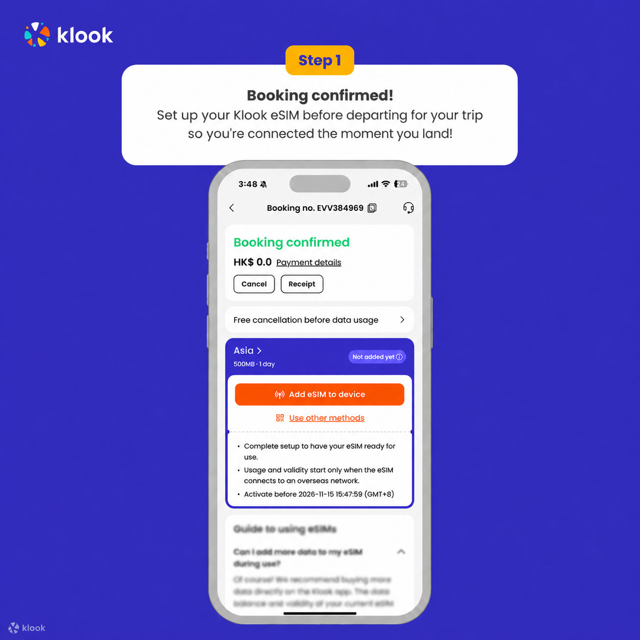 Klook eSIM In-app activation