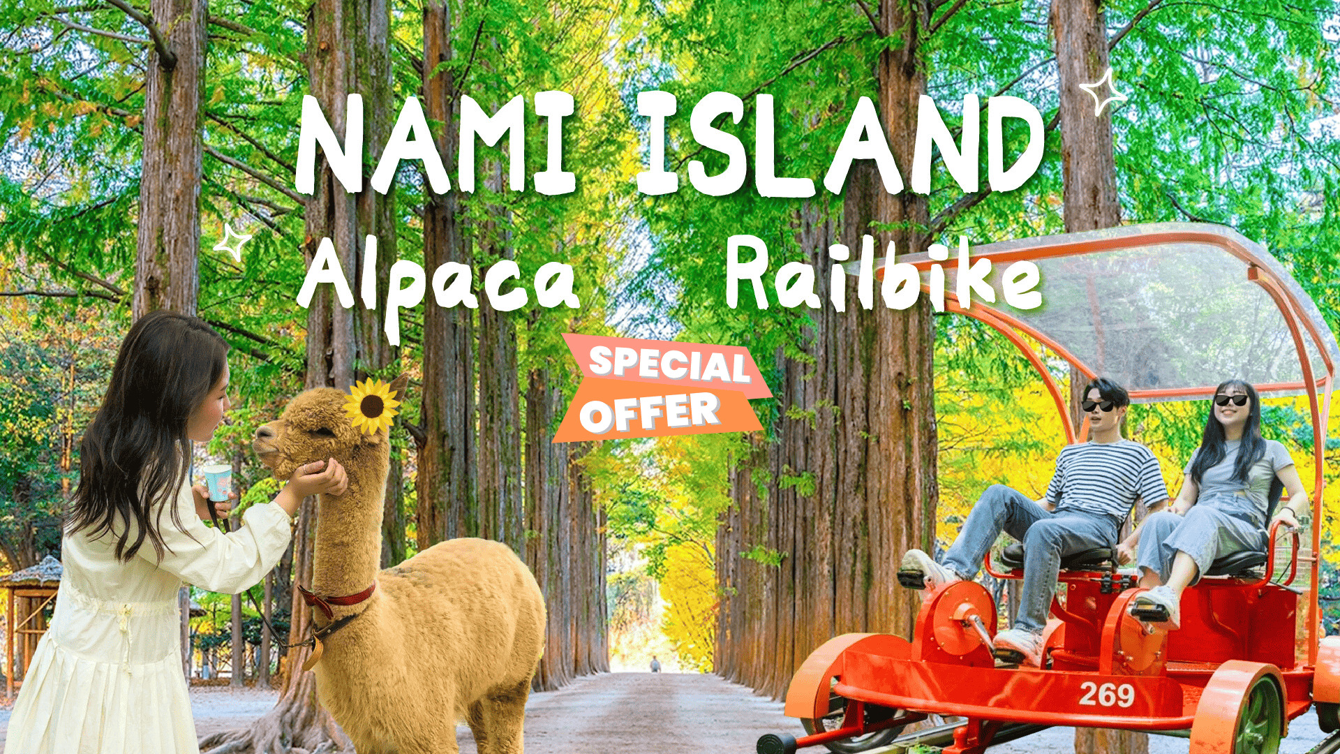 羊駝牧場 / 南怡島 / 江村鐵路自行車 / 晨靜樹木園 / 樂高樂園 /  秋海棠鳥園