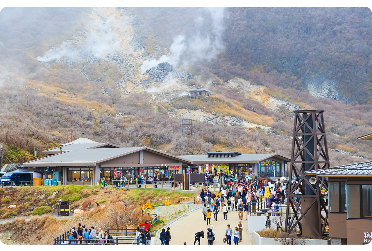 富士山·箱根｜蘆之湖水上鳥居·山中湖·大涌谷「水陸空」探索之旅（贈箱根空中纜車）｜東京/新宿出發