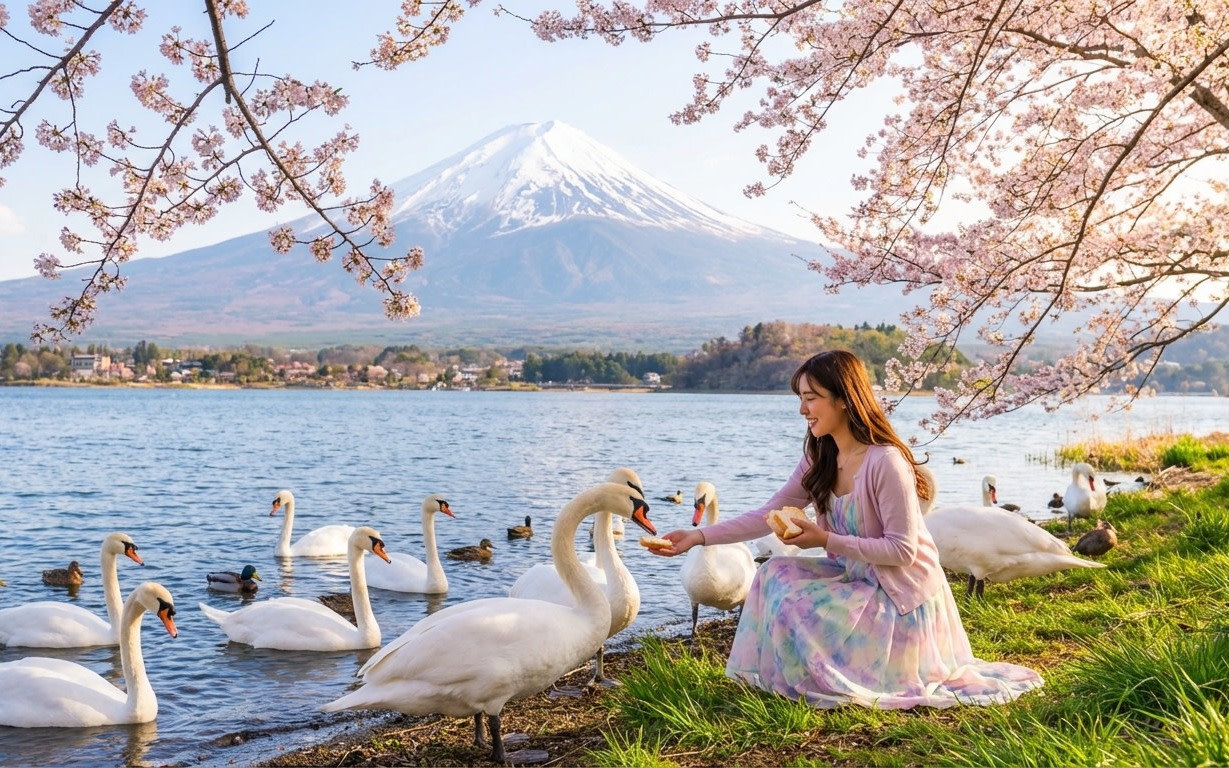 Mount Fuji Six Views Day Trip: Asama Park, Hikawa Clock Shop, Oshino Hakkai, Lake Kawaguchi, Lawson Convenience Store, and Swan Feeding at Lake Yamanaka (Departure from Tokyo/Shinjuku)