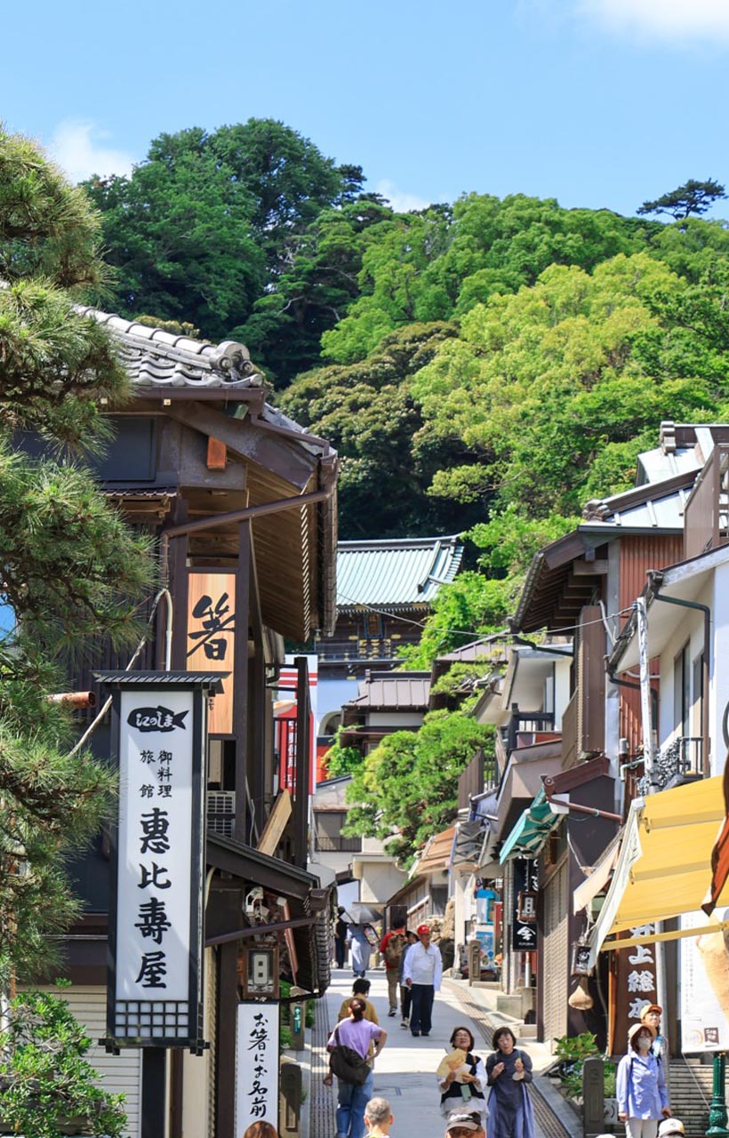 商店街位於江之島入口參道,連接青銅鳥居與神社。街道兩側佈滿土產店、小吃攤與海鮮餐廳,熱鬧喧嚷。遊客可品嚐現烤章魚煎餅、江之島冰淇淋等特色美食,購買當地工藝品。漫步其中,海風伴隨食物香氣,充滿湘南海島氛圍,是登島必經的活力街區。 商店街位於江之島入口參道,連接青銅鳥居與神社。街道兩側佈滿土產店、小吃攤與海鮮餐廳,熱鬧喧嚷。遊客可品嚐現烤章魚煎餅、江之島冰淇淋等特色美食,購買當地工藝品。漫步其中,海風伴隨食物香氣,充滿湘南海島氛圍,是登島必經的活力街區。