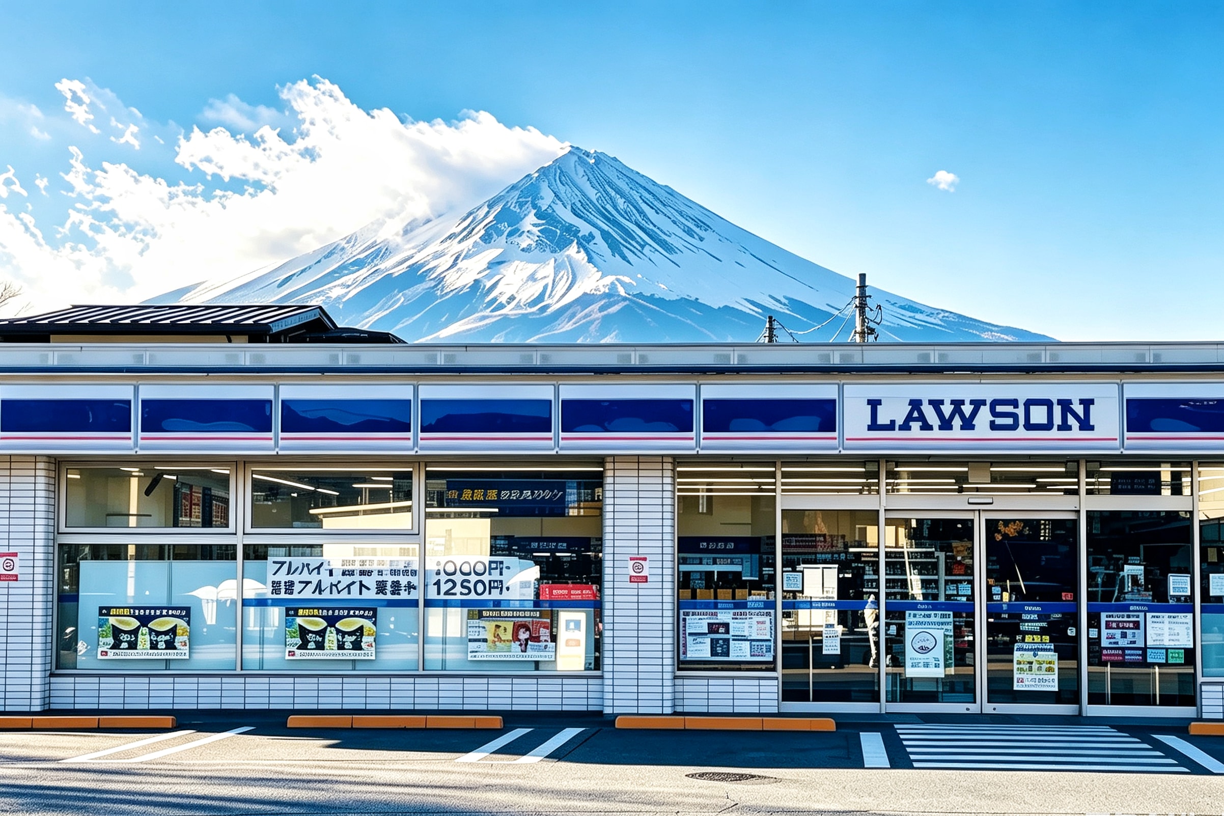 羅森： “便利店的霓虹燈和白雪皚皚的富士山同時出現在畫面中，平凡的日常生活瞬間昇華為一張令人驚歎的世界明信片。”