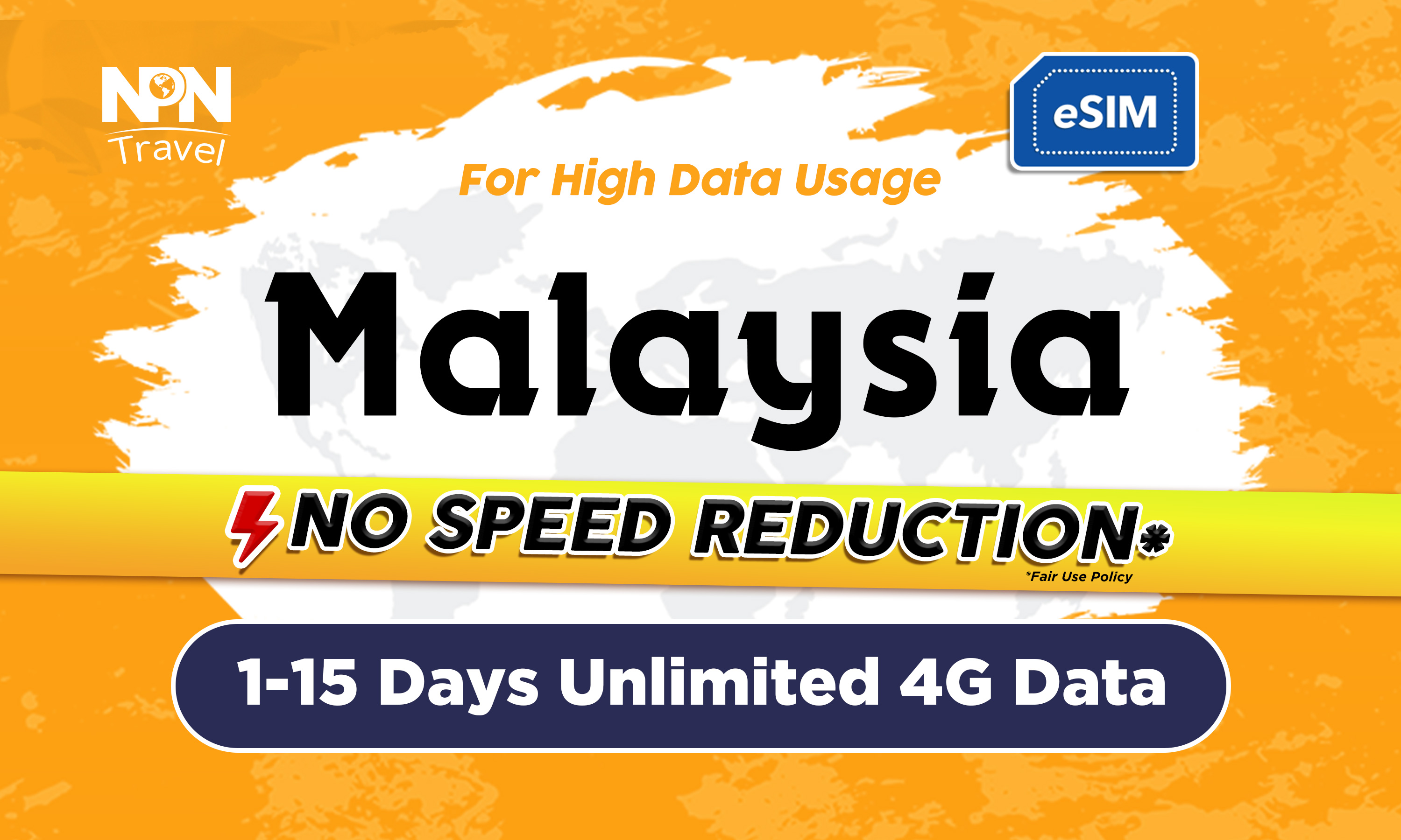 馬來西亞1- 15天無限流量4G eSIM上網卡（500MB / 1GB / 2GB）