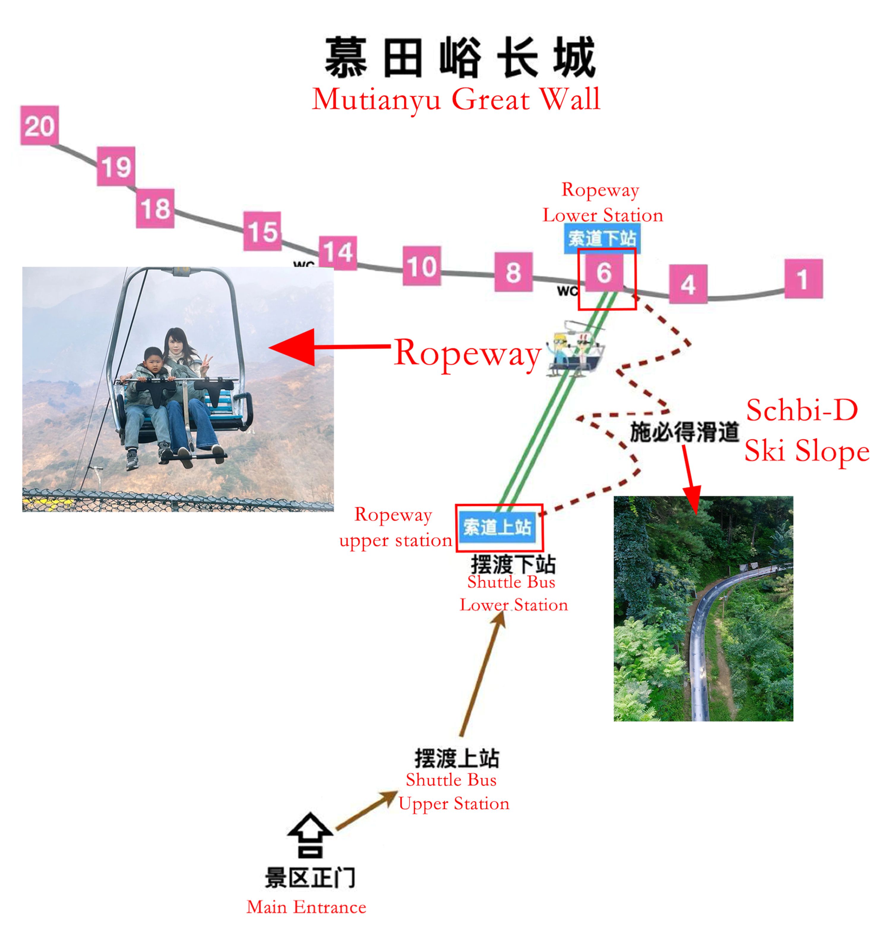 The red box indicates the ropeway and slide ride areas.