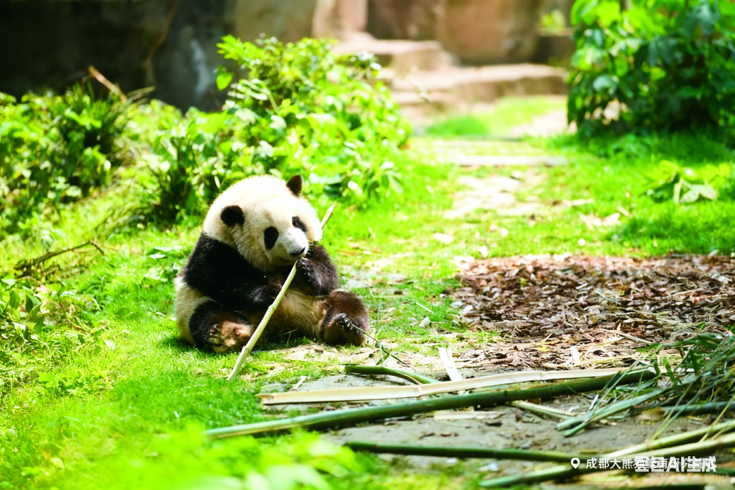 熊貓抱竹而食,憨態盡顯自然之趣 熊貓抱竹而食,憨態盡顯自然之趣