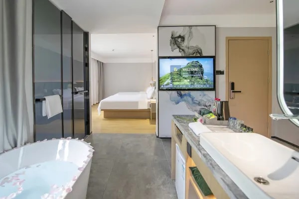 Hotel room interior environment display map