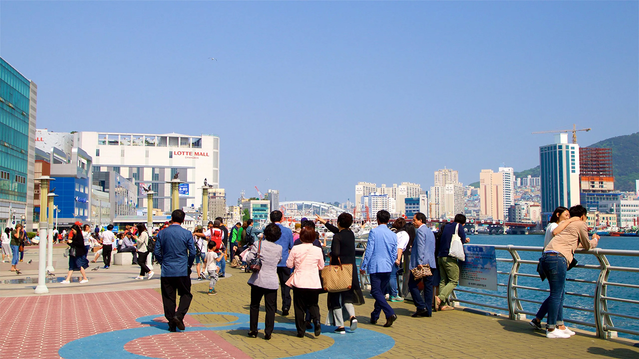 感受釜山充滿活力的節奏，人群聚集在最具代表性的海鮮市場周圍。