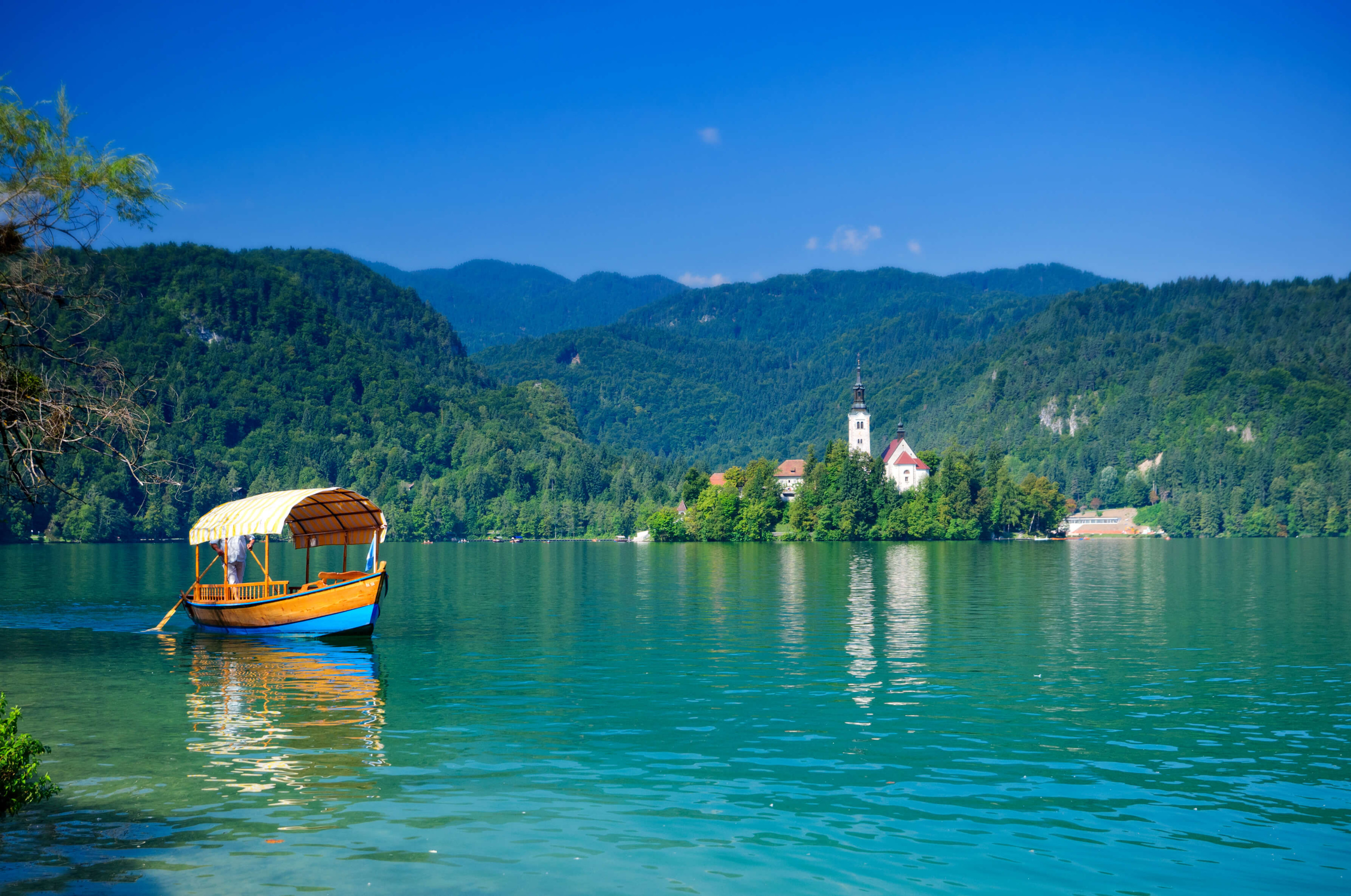 Wooden pletna boat at Lake Bled
