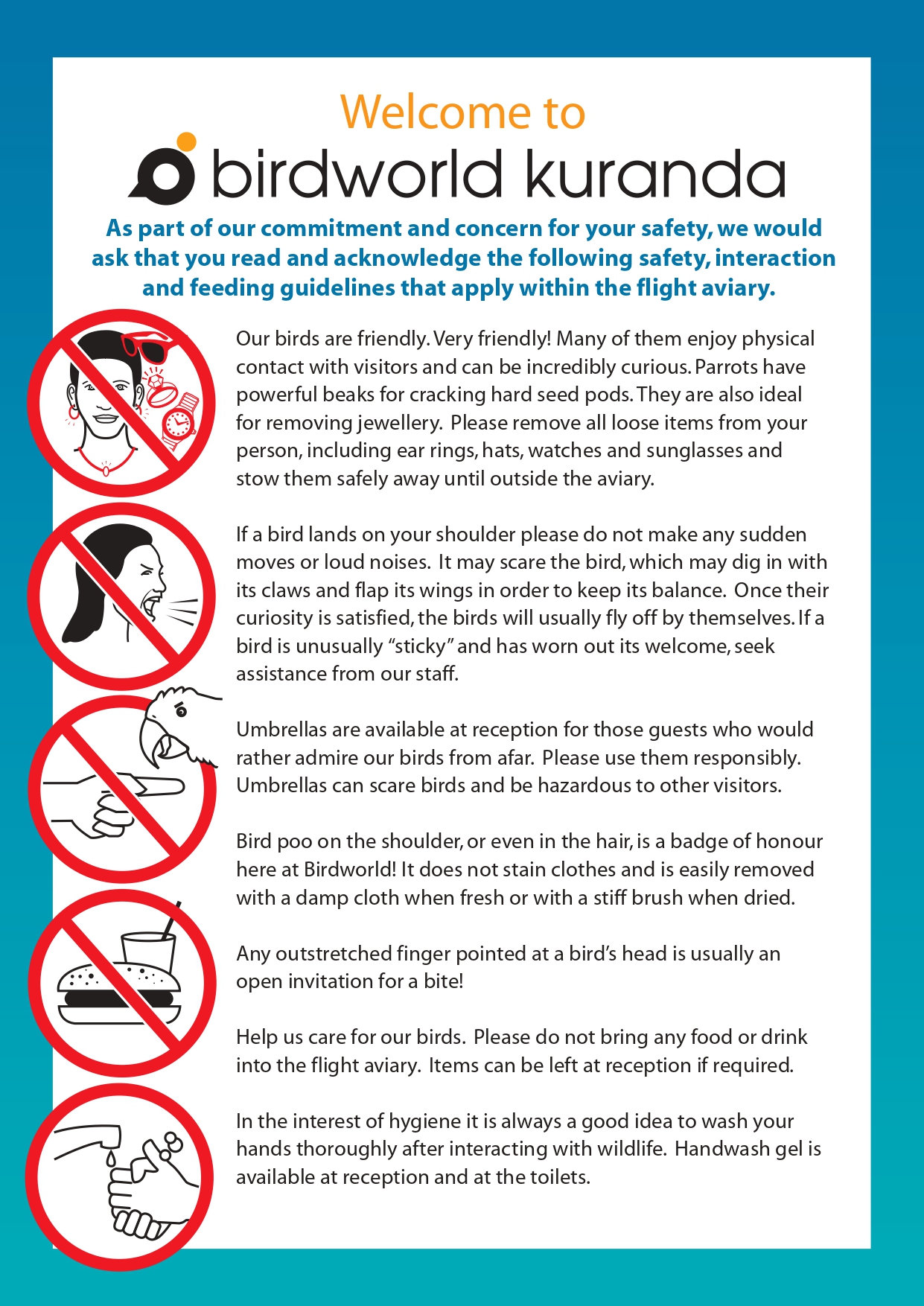 Birdworld Kuranda safe interaction guidelines