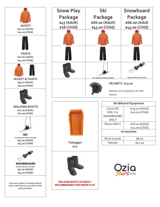 滑雪裝備租借價目表 - 比其他業者更划算! 滑雪裝備租借價目表 - 比其他業者更划算!