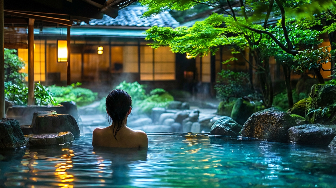 Kurokawa Onsen is a traditional hot spring village with a 300-year history, where flagstone paths wind along the stream, wooden inns are lined up side by side, and the air is filled with a rustic charm amidst the rising steam from the hot springs.