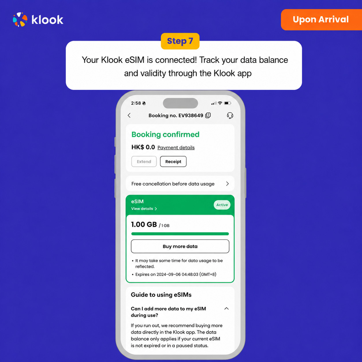 Klook eSIM connected