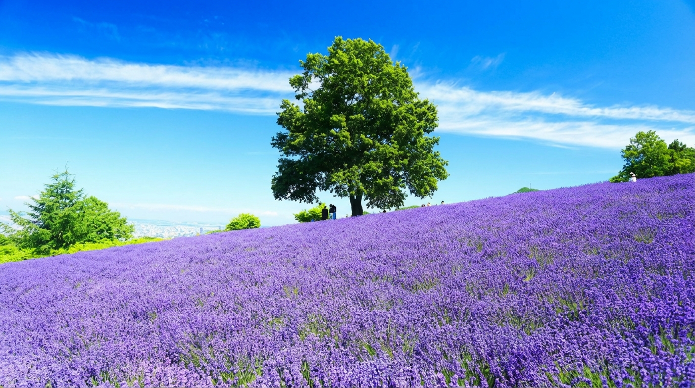 北海道最著名的薰衣草農場。每到夏季，大片紫色花海隨風搖曳，是遊客來到富良野必打卡景點。