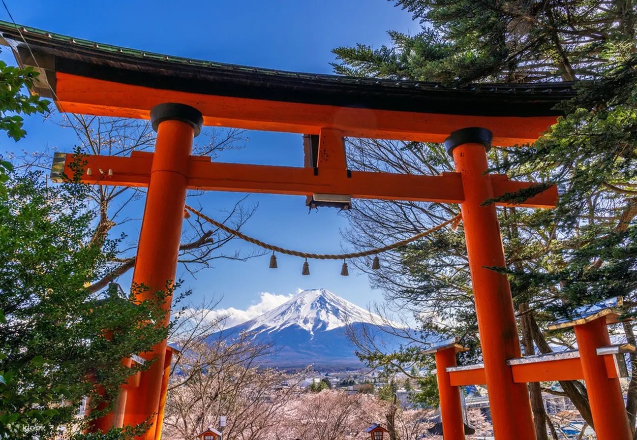 富士山與紅鳥居同框的場景~
