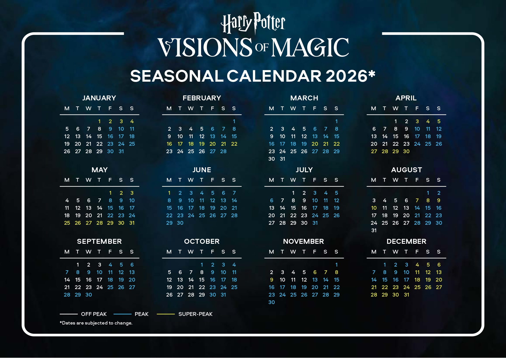 哈利波特淡旺季日曆
