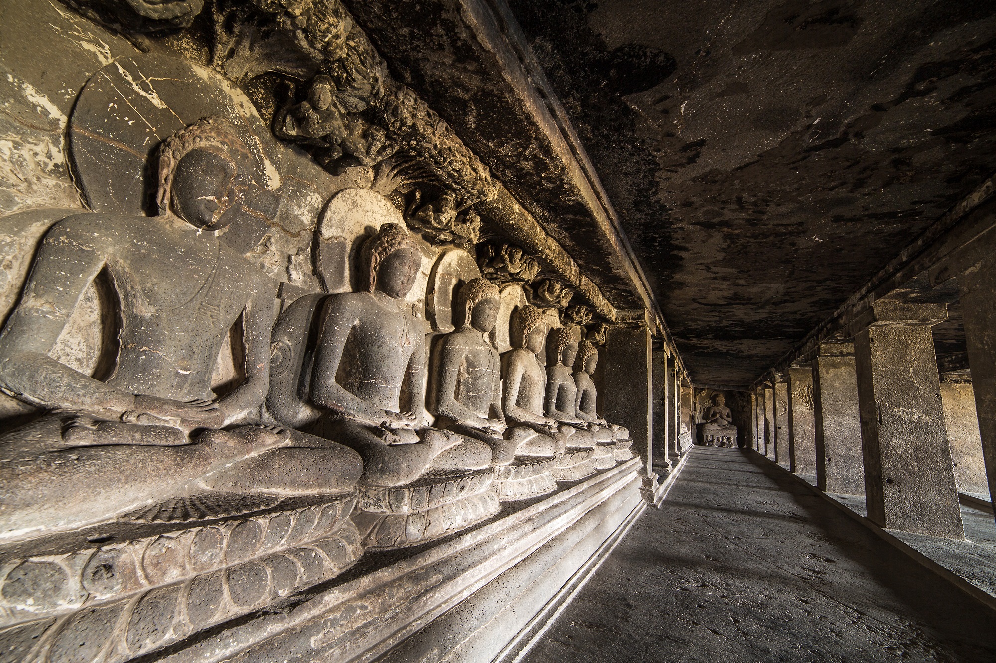 Statue of Buddha in Ellora Caves.