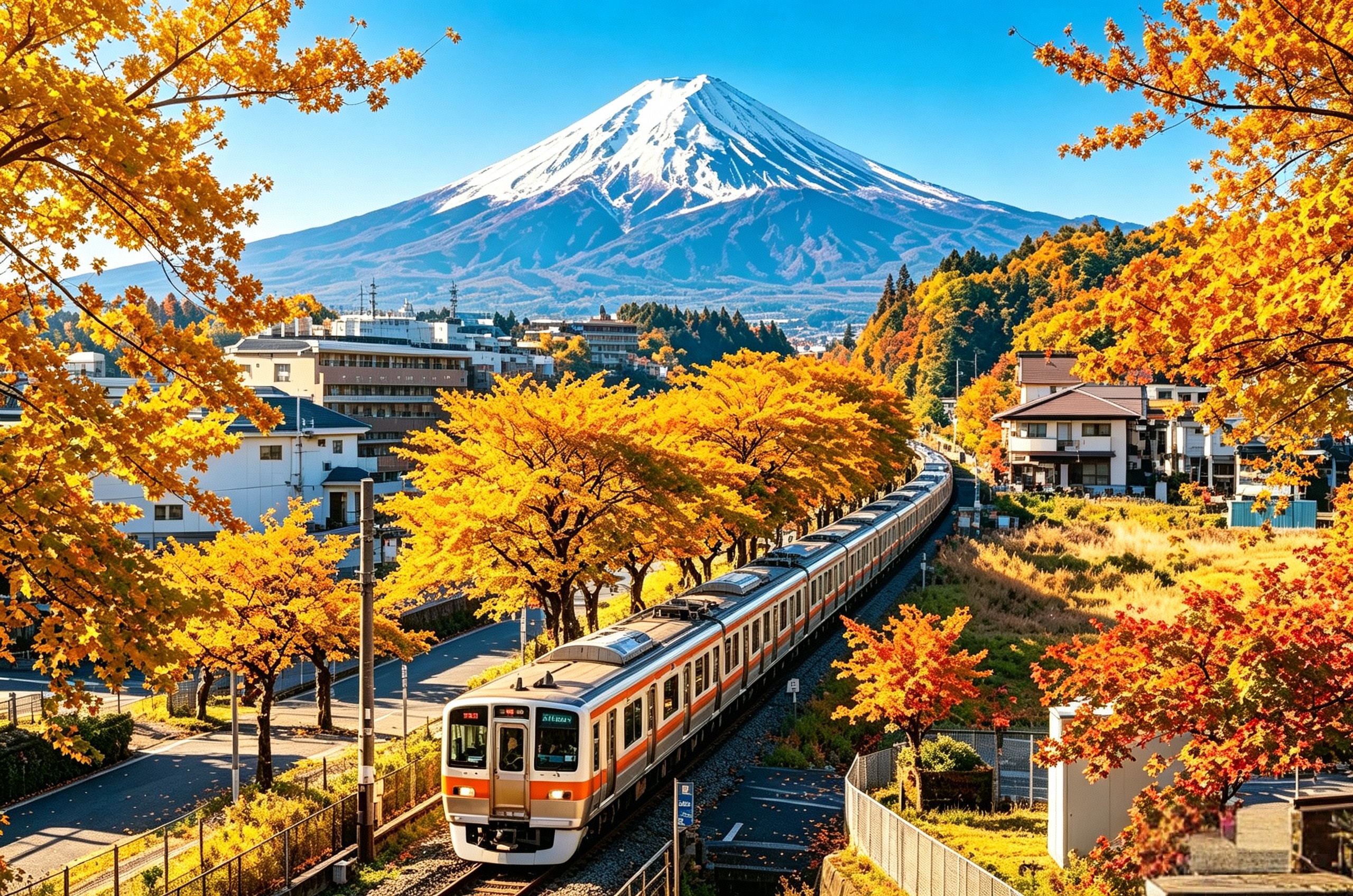 搭乘富士急線路列車🚞，短程體驗富士山地區的在地交通方式。沿途可欣賞小鎮與自然交織的景色，天氣條件允許時可遠望富士山方向，為行程增添輕鬆的移動體驗。