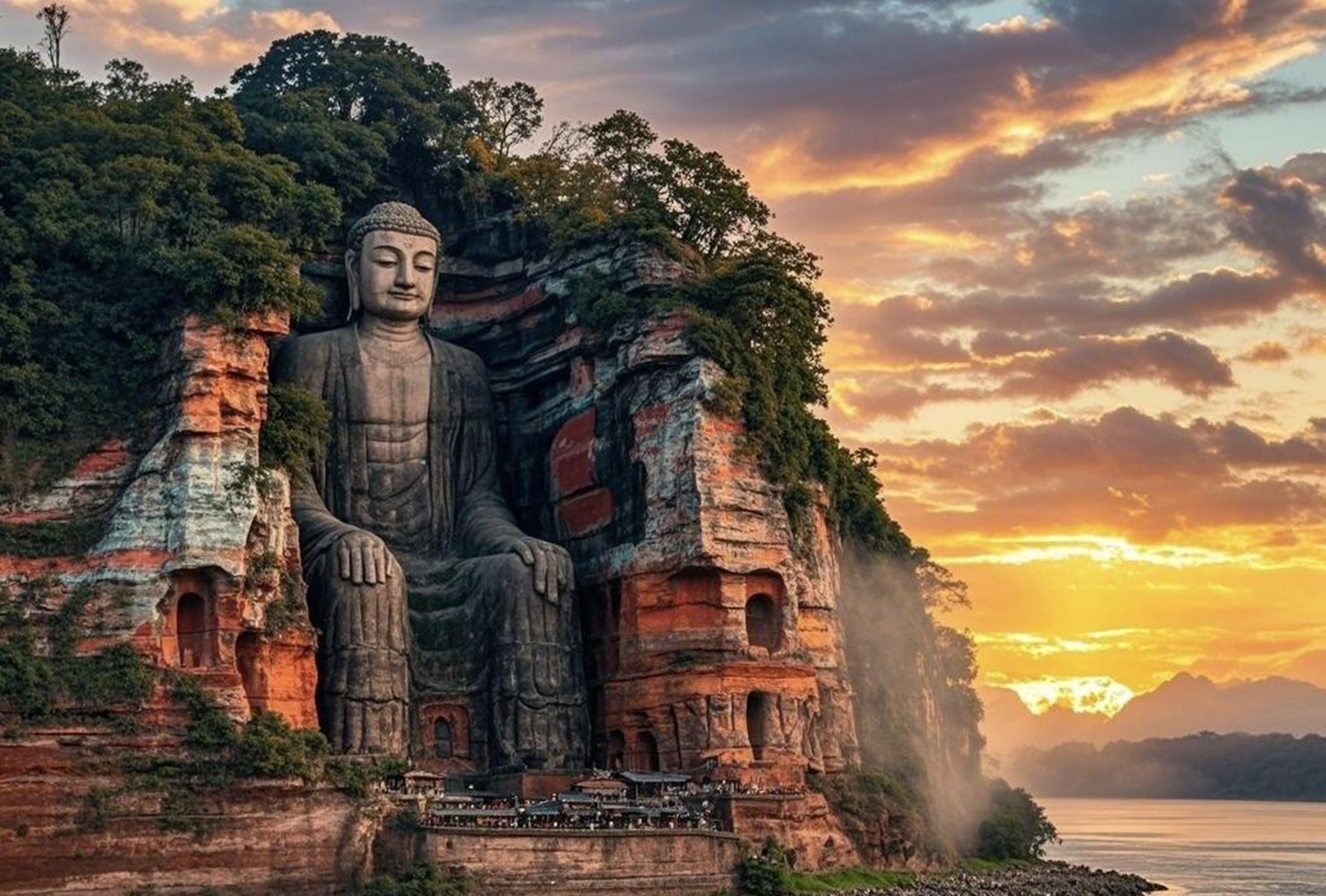 At sunset, the Leshan Giant Buddha is bathed in golden light. Standing by the river, you can see the thousand-year-old holy relics and feel the shocking fusion of history and faith.