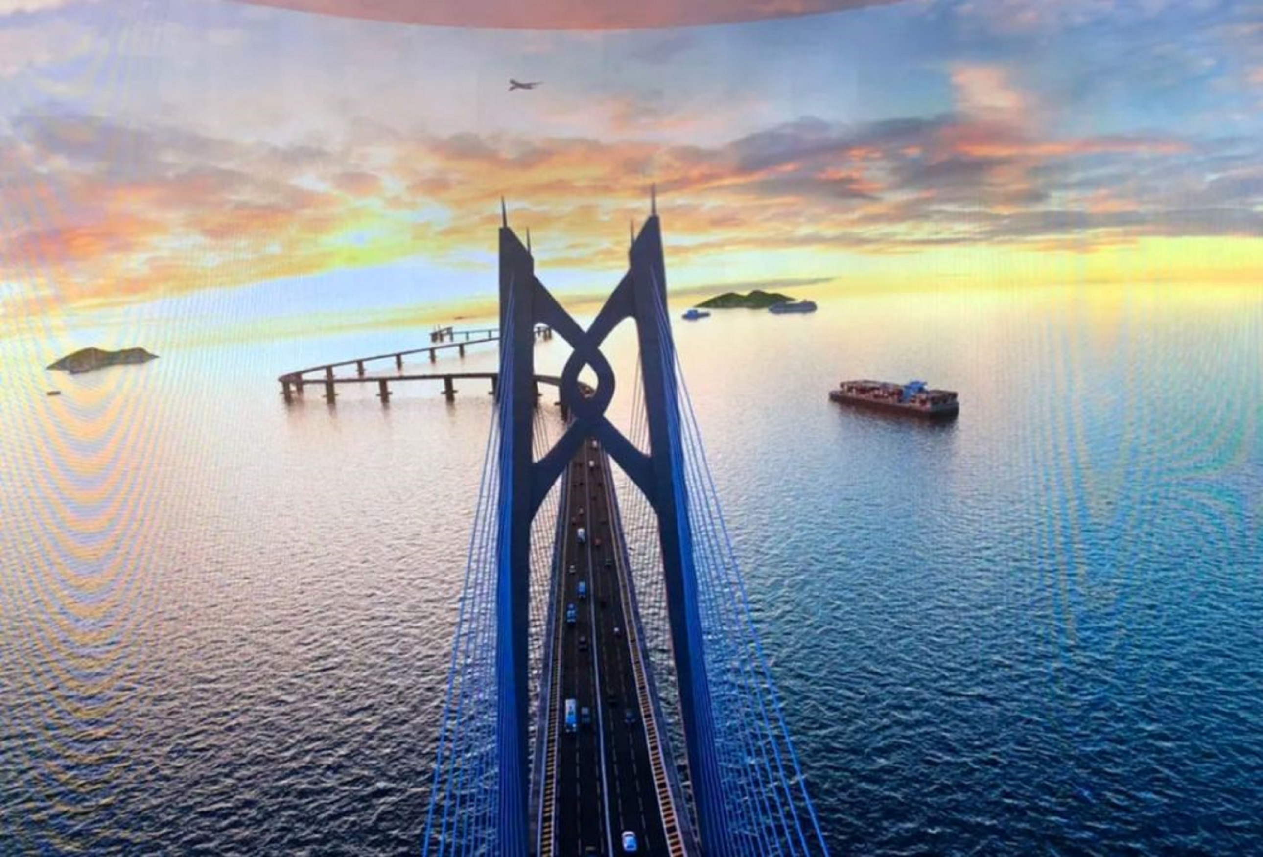 跨海大橋的 “X” 形橋塔矗立海面 跨海大橋的 “X” 形橋塔矗立海面