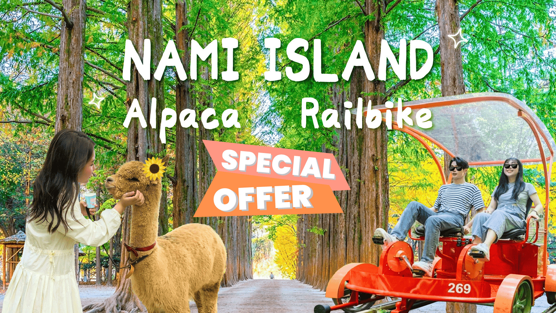 羊駝牧場 / 南怡島 / 江村鐵路自行車 / 晨靜樹木園 / 樂高樂園 /  秋海棠鳥園