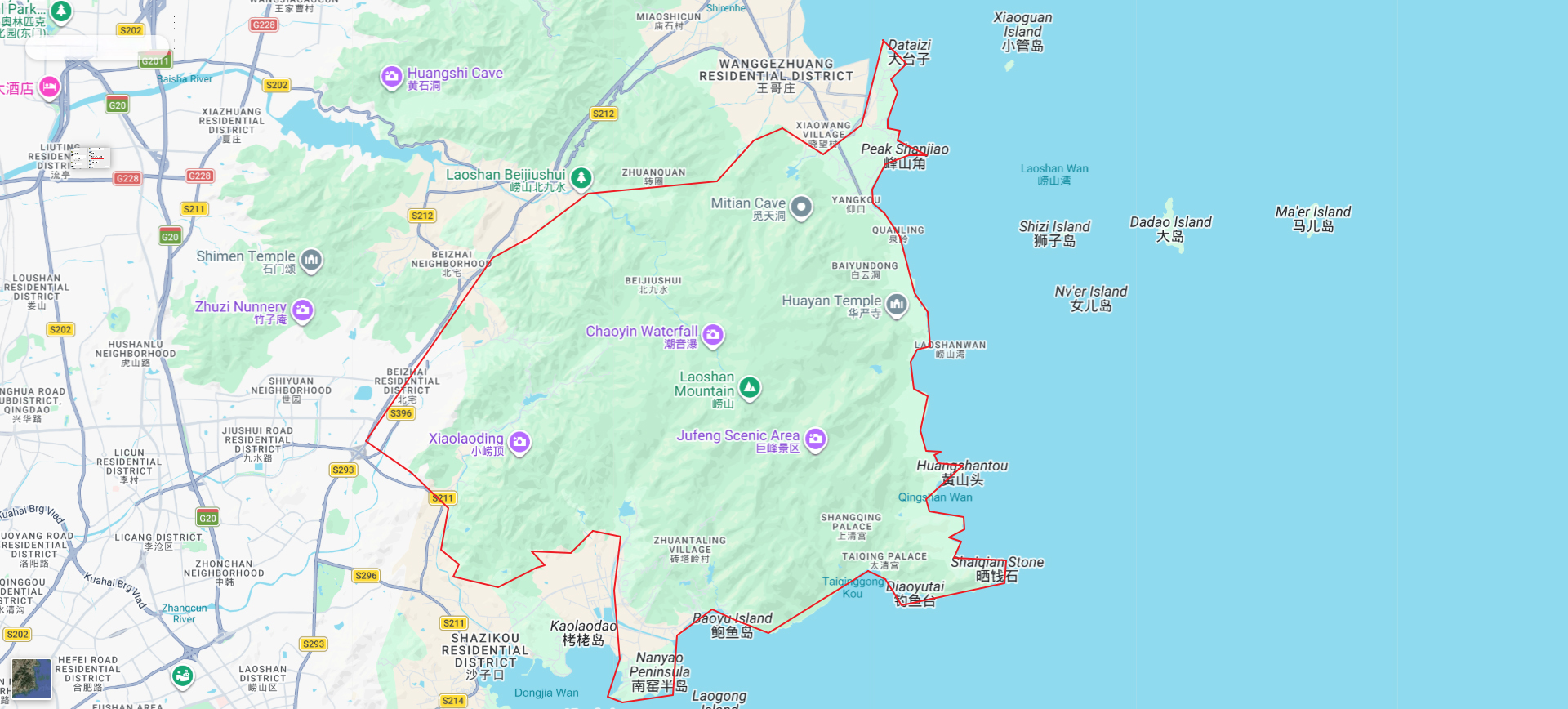 Laoshan Scenic Area Beyond Pickup Range Map