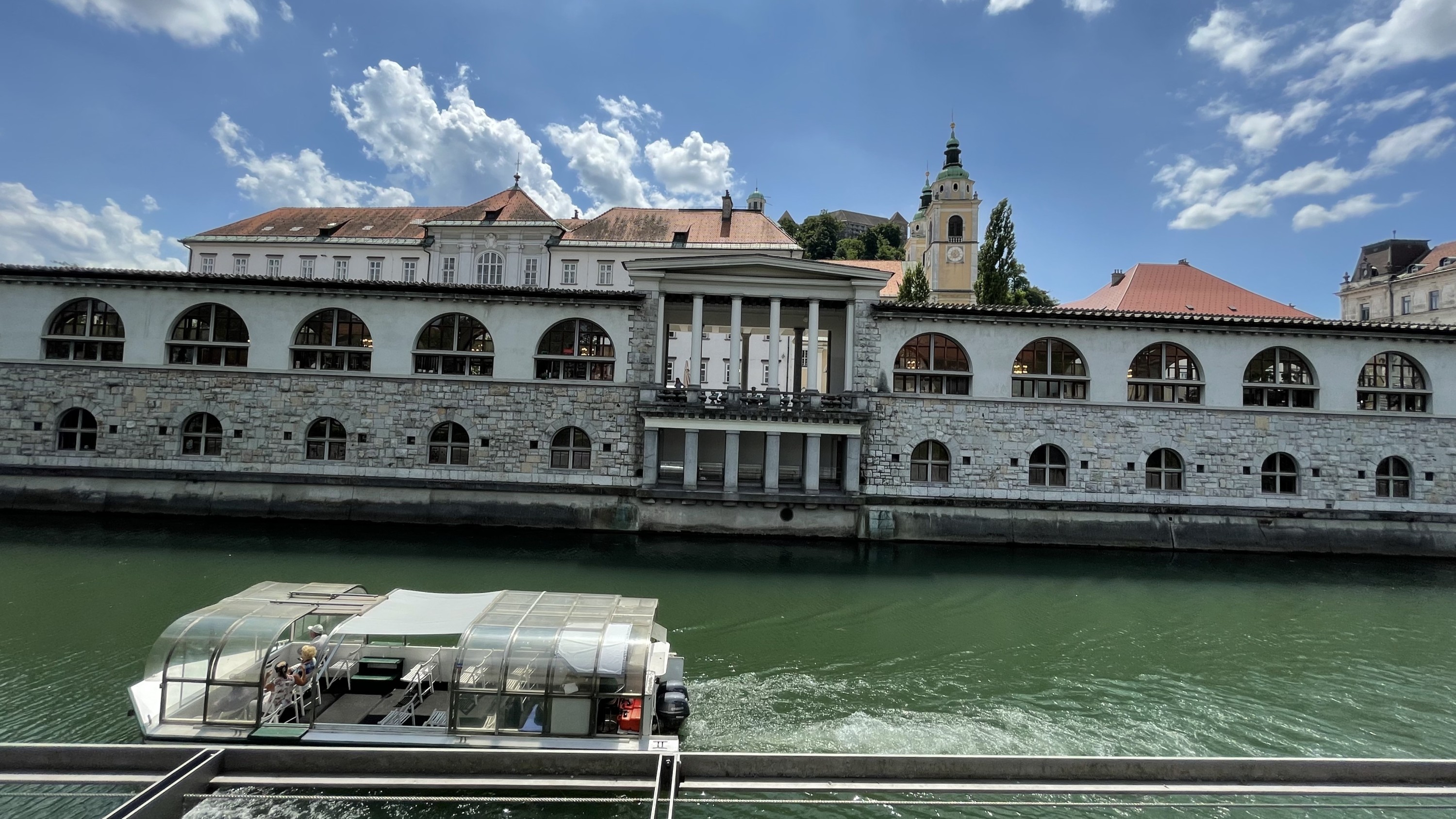 Elegant riverside architecture lining the waterfront promenade