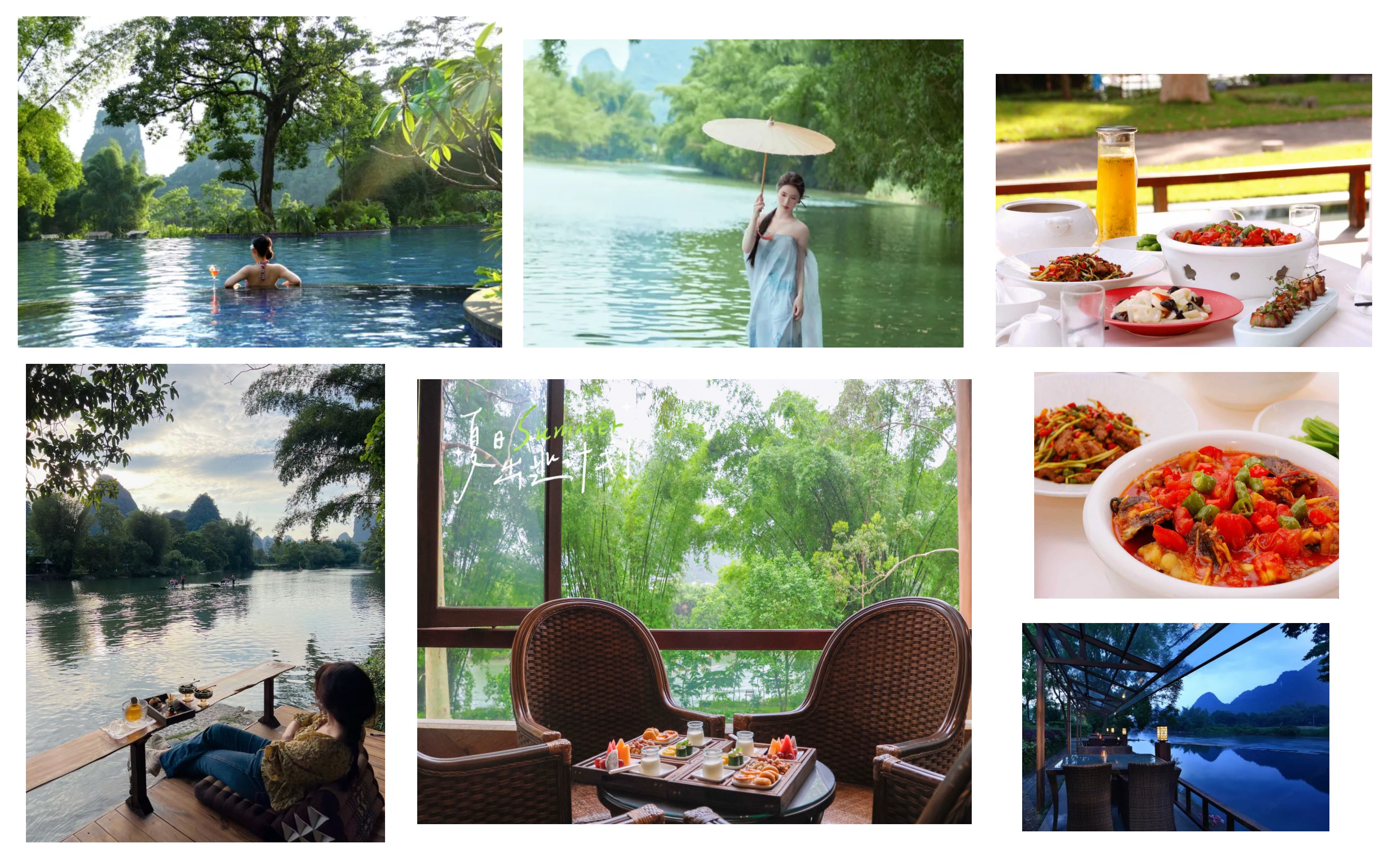 「河畔度假飯店」--枕水而眠,與自然同呼吸
晨起即見碧波盪漾
暮時賞夕陽染紅河岸。
彷彿枕著河水入眠。
每一寸空間都浸透著河畔的詩意,
讓身心在光影與水聲中,徹底放鬆。
一席河鮮,一場專屬的味覺儀式
主廚根據時令與河畔食材,為您定製私宴菜單:
清晨捕撈的河魚、現摘的蘆葦芯、山間野菌……
餐桌可設在河畔露臺、竹林深處或星空下,
讓每一口食物,都成為河畔的獨家記憶。 「河畔度假飯店」--枕水而眠,與自然同呼吸
晨起即見碧波盪漾
暮時賞夕陽染紅河岸。
彷彿枕著河水入眠。
每一寸空間都浸透著河畔的詩意,
讓身心在光影與水聲中,徹底放鬆。
一席河鮮,一場專屬的味覺儀式
主廚根據時令與河畔食材,為您定製私宴菜單:
清晨捕撈的河魚、現摘的蘆葦芯、山間野菌……
餐桌可設在河畔露臺、竹林深處或星空下,
讓每一口食物,都成為河畔的獨家記憶。