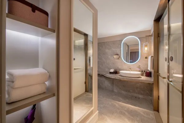 Hotel guest room bathing area environment display image