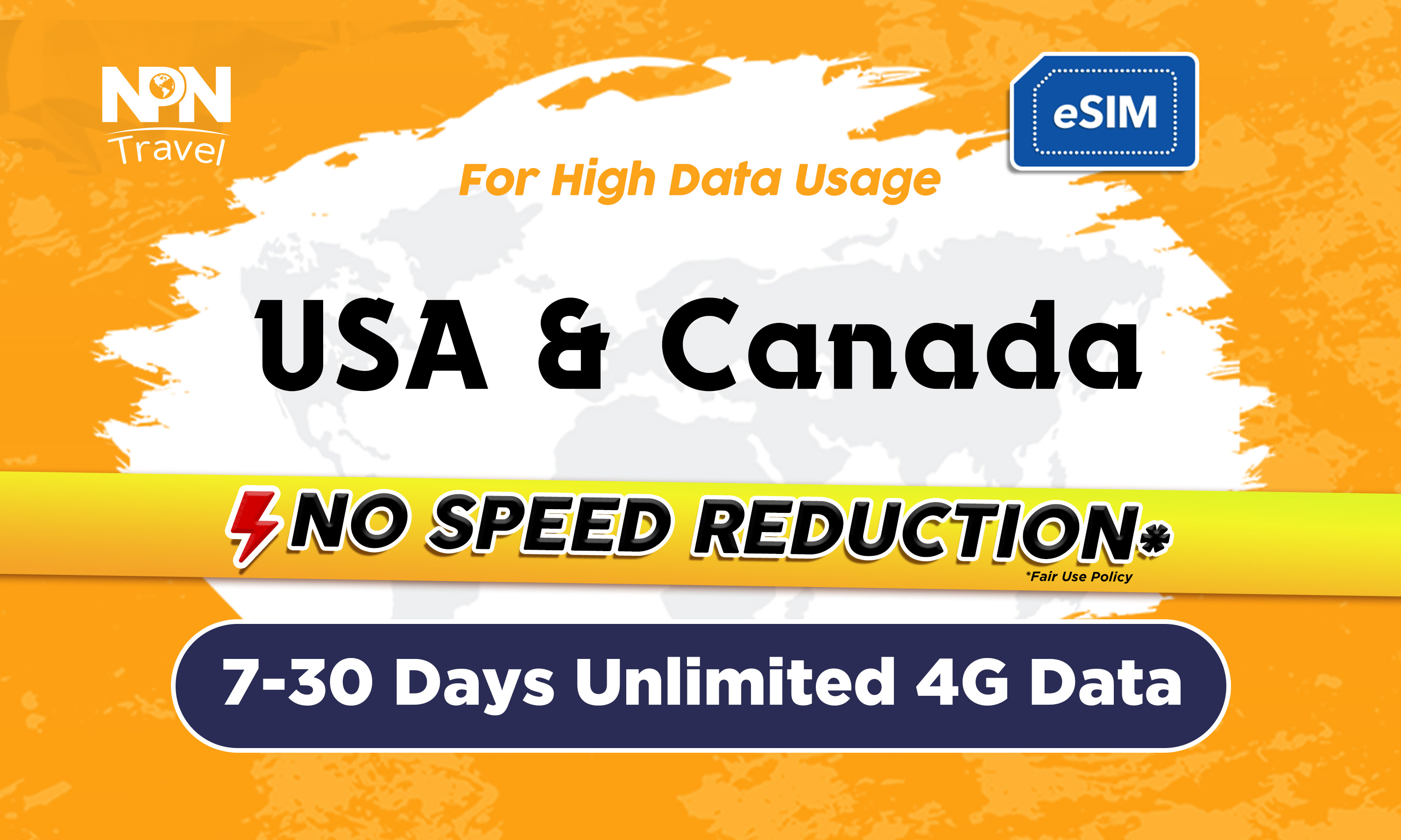 美國 &amp; 加拿大7 - 30天無限流量4G eSIM上網卡（500MB / 1GB / 2GB）