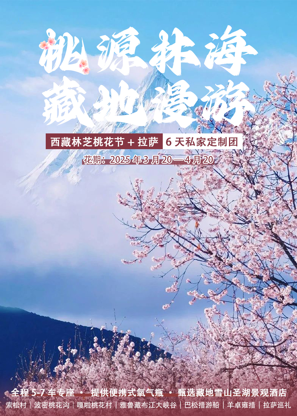 西藏林芝桃花6日（天后同款瑞吉/松贊系列+南迦巴瓦日照金山&平措康桑雪裡酒店+嘎拉桃花村+索松村+卡若拉冰川+私導講解布達拉宮大昭寺）