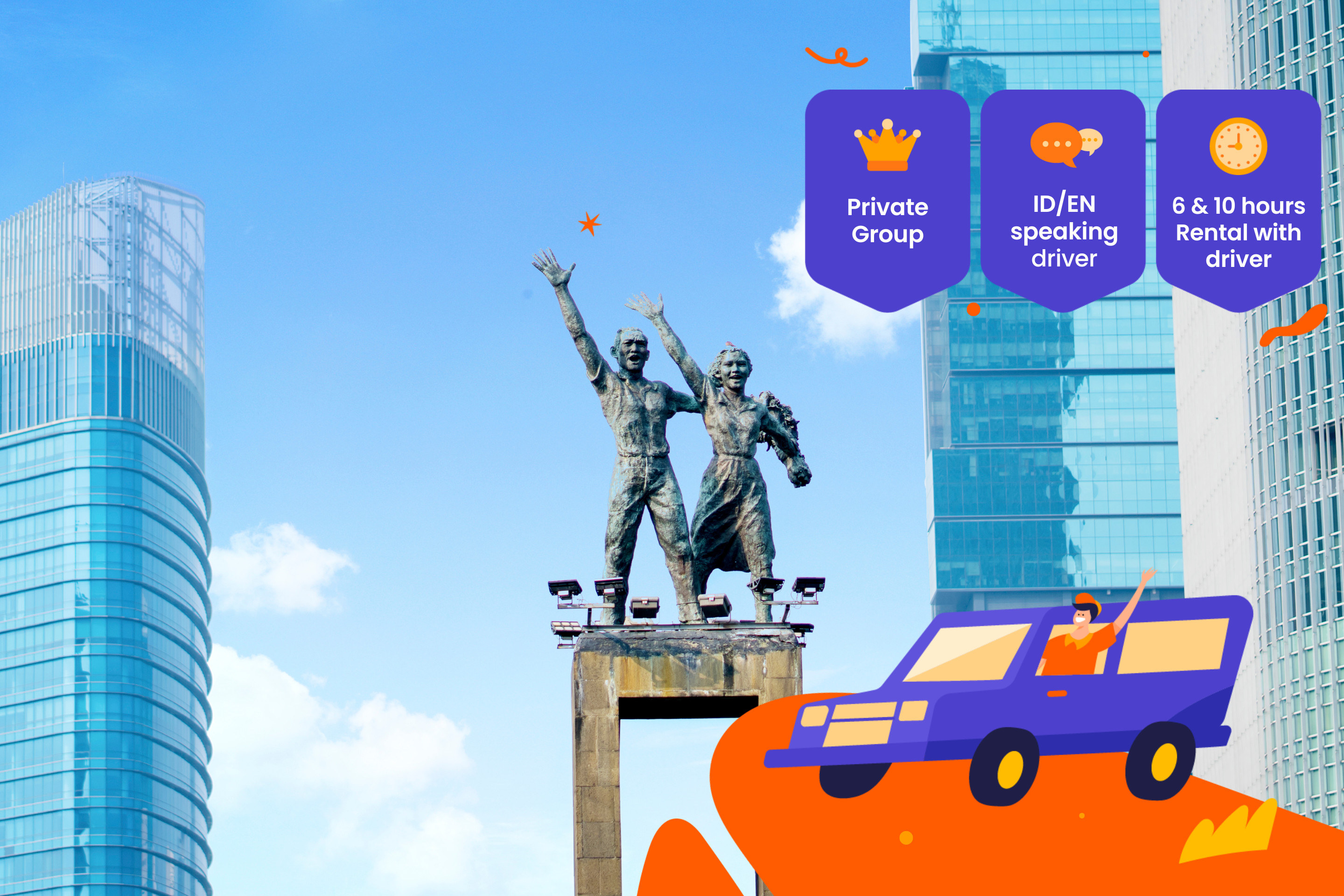 Yarim kunlik yoki to‘liq kunlik Jakartadagi shaxsiy avtomobil ijarasi